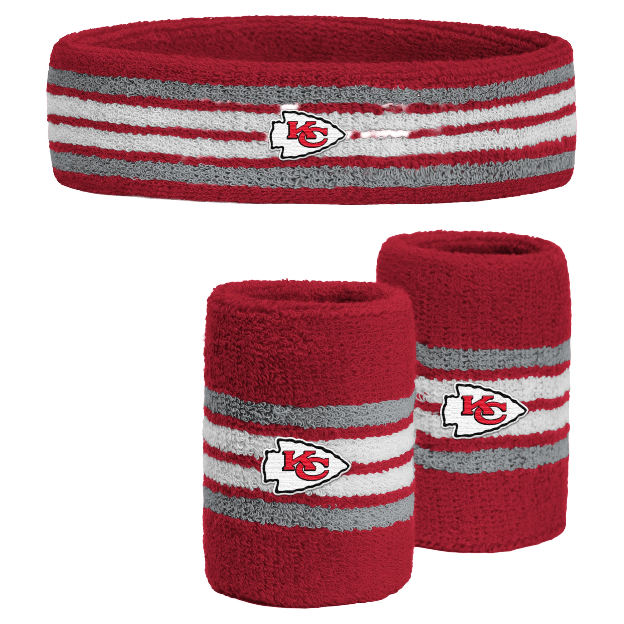 Ensemble de trois bandeaux et bracelets Youth PRO Compression rouges Kansas City Chiefs à rayures de l'équipe