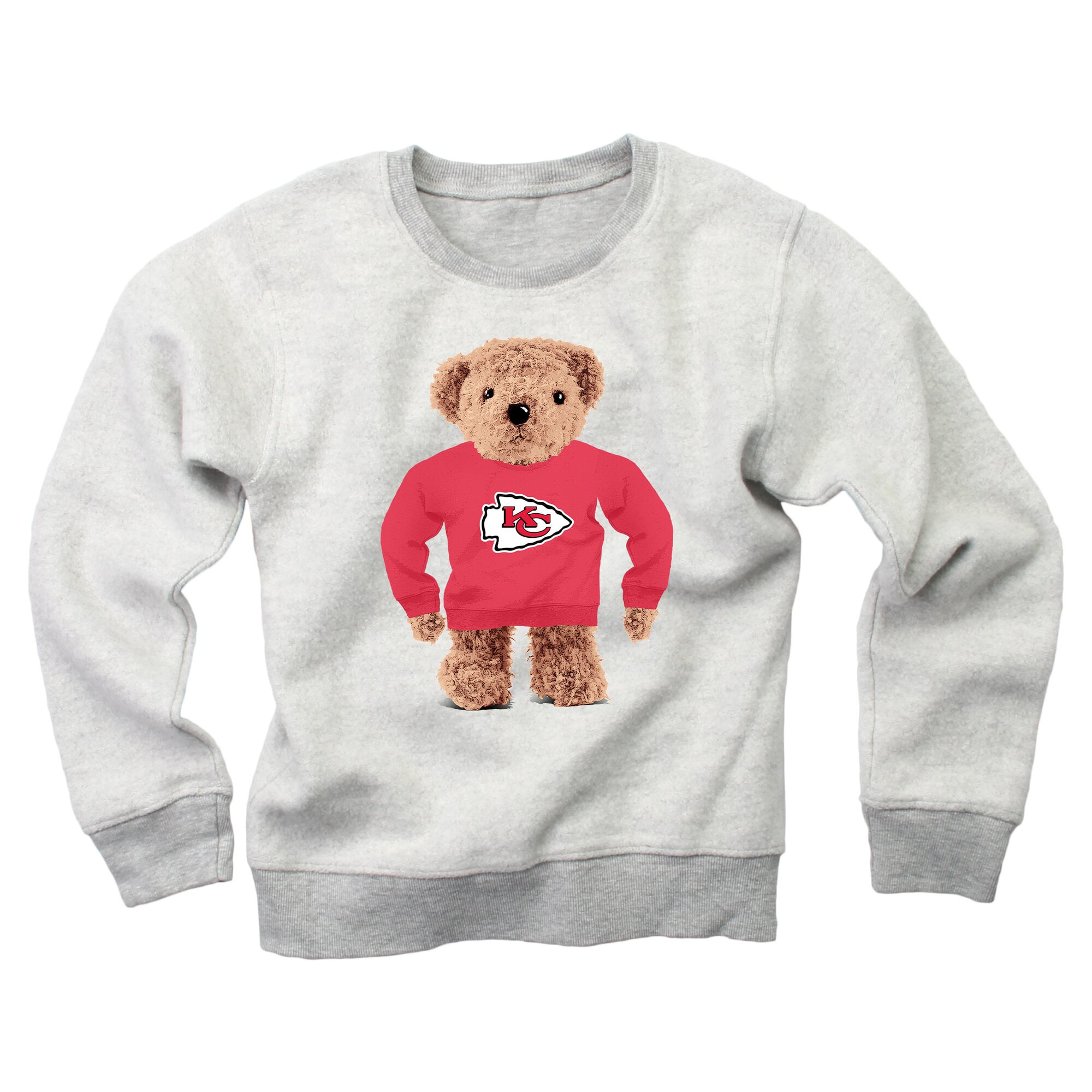 Youth Wes & Willy Gray Kansas City Chiefs Reverse Fleece Teddy Bear Sweatshirt