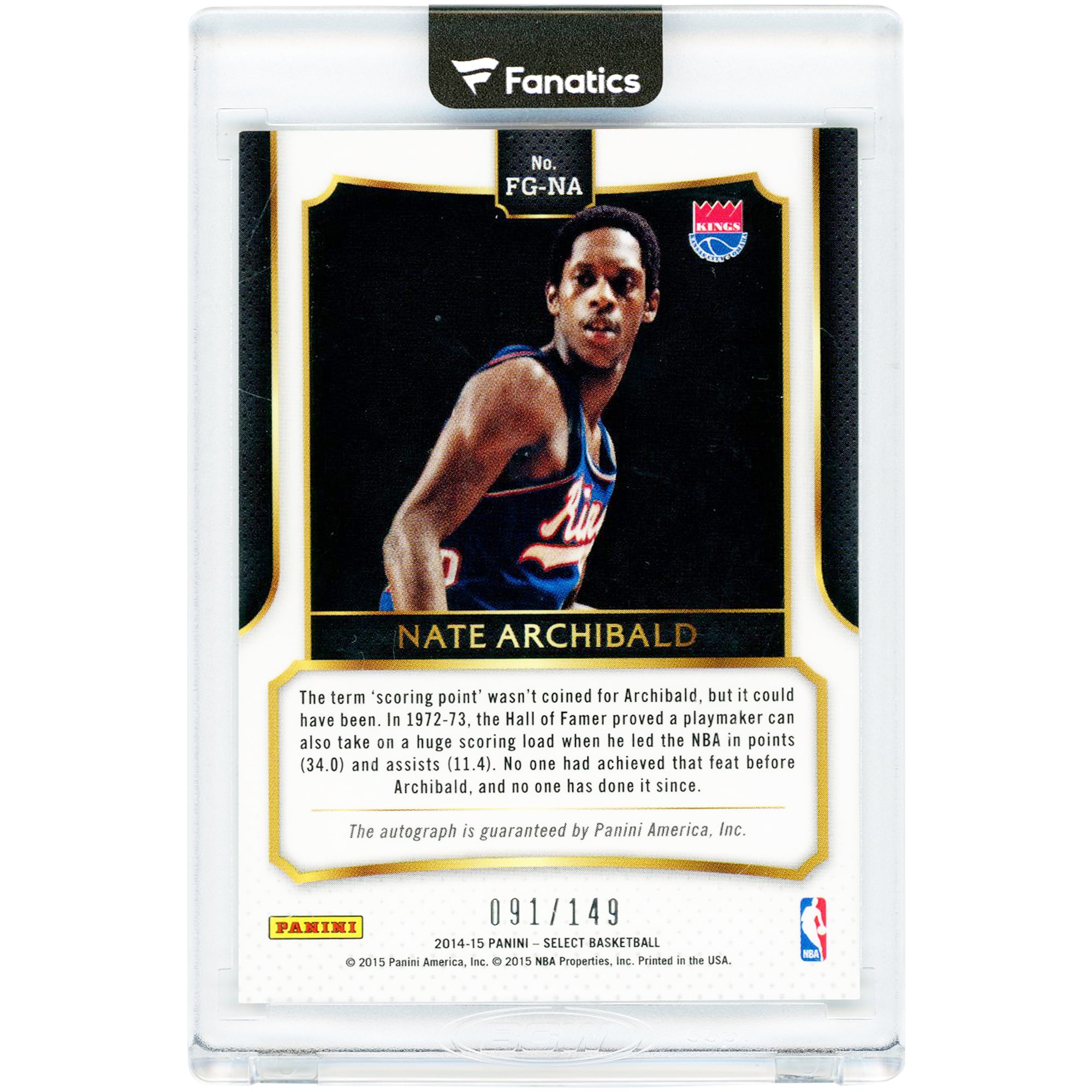 Carte autographiée de Nate Archibald (Kansas City Kings) 2014-15 Panini Select Fame Game Signatures #FG-NA #91/149