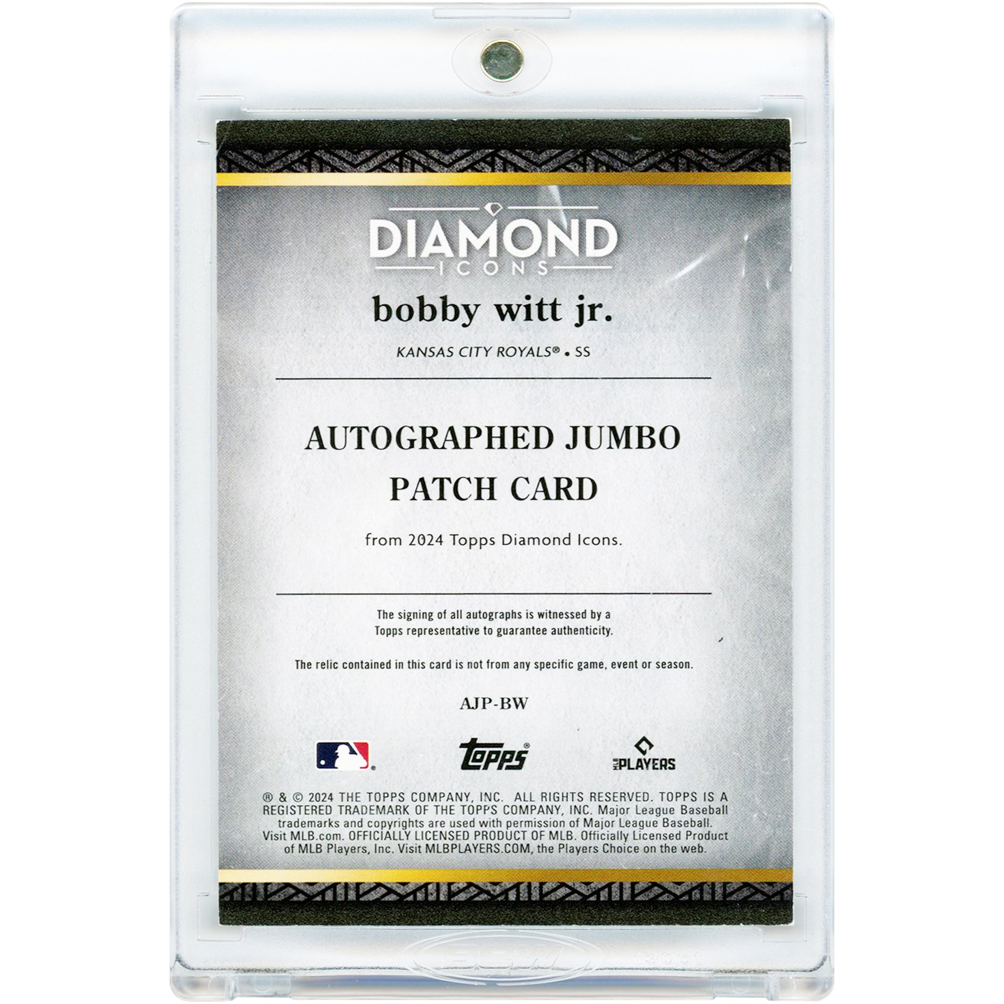 Bobby Witt Jr. Kansas City Royals Autographed 2024 Topps Diamond Icons Jumbo Patch Game Used Dual-Color Jersey Relic #AJP-BW #17/25 Card