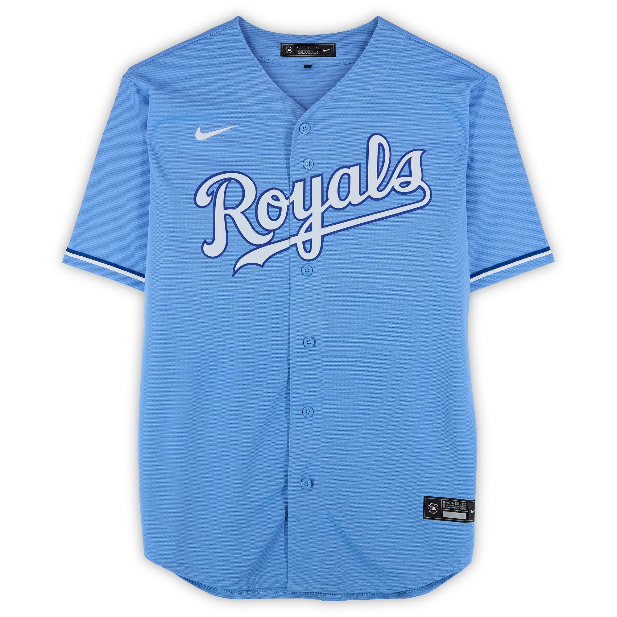 Maillot réplique Nike bleu clair autographié par Jac Caglianone des Kansas City Royals avec inscription « Débuts en MLB le 3 juin 2025 ».