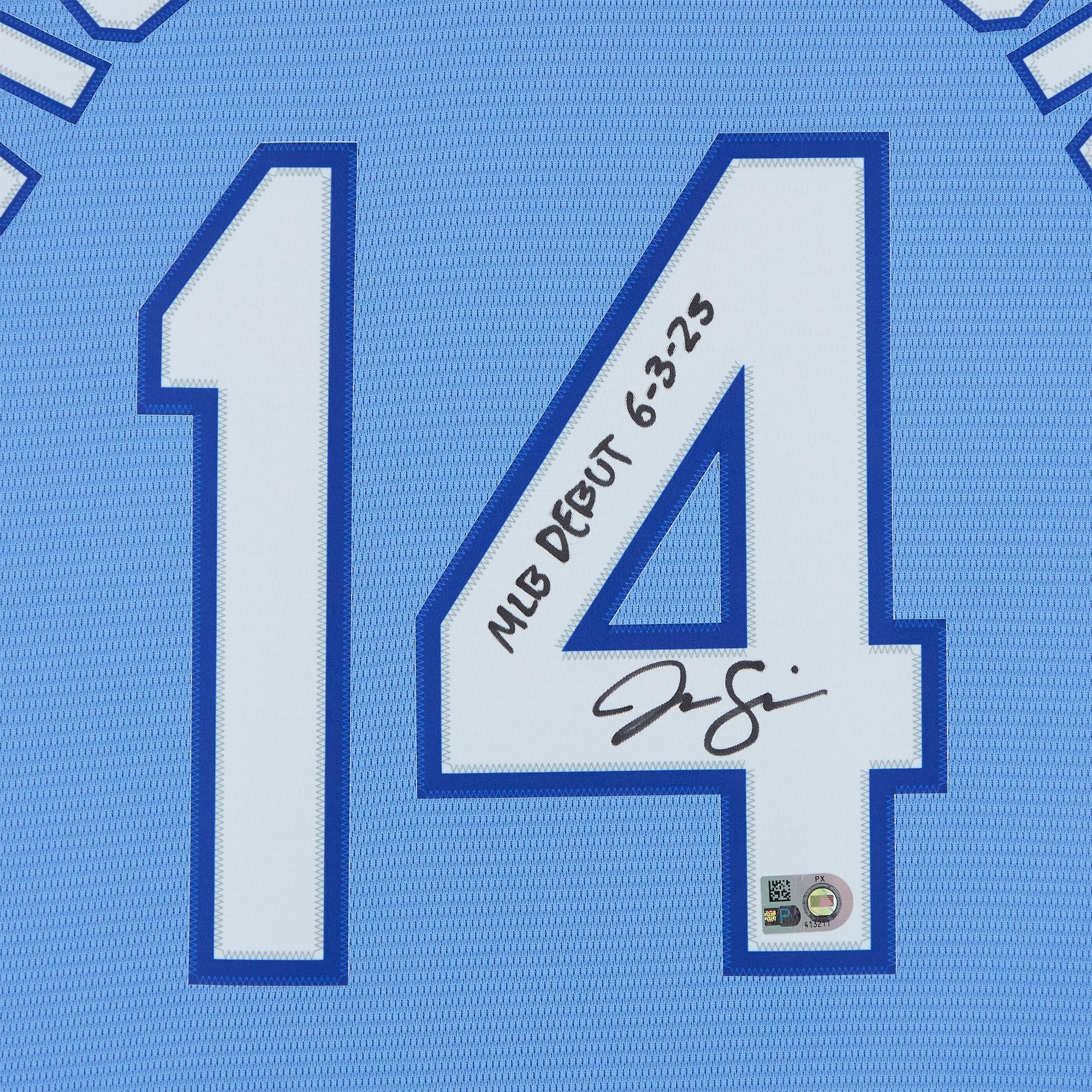 Maillot réplique Nike bleu clair autographié par Jac Caglianone des Kansas City Royals avec inscription « Débuts en MLB le 3 juin 2025 ».