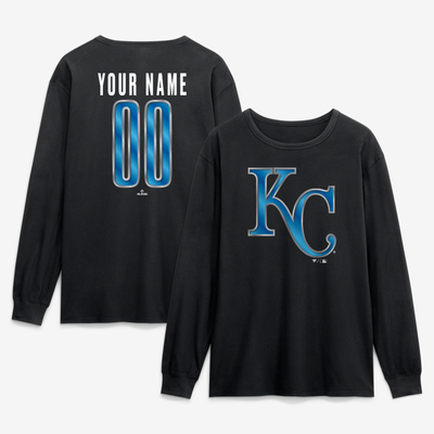 Kansas City Royals  Metallic Mascot Personalized Name & Number Long Sleeve T-Shirt - Black