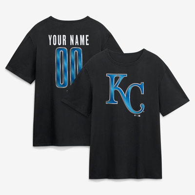 Kansas City Royals  Metallic Mascot Personalized Name & Number T-Shirt - Black