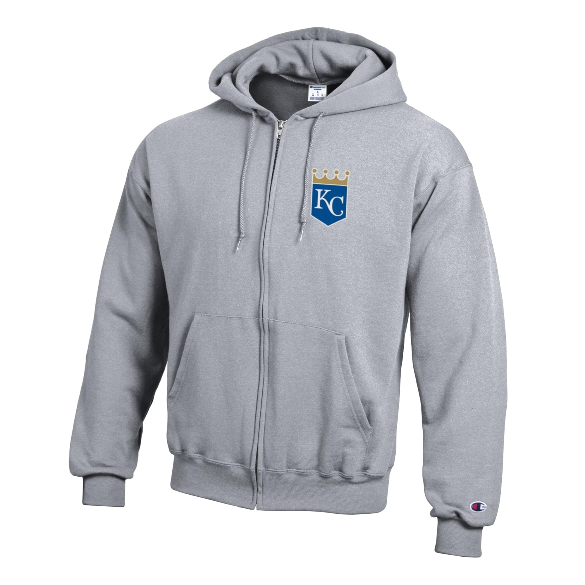 Men's Champion Heather Gray Kansas City Royals Powerblend Full-Zip Hoodie