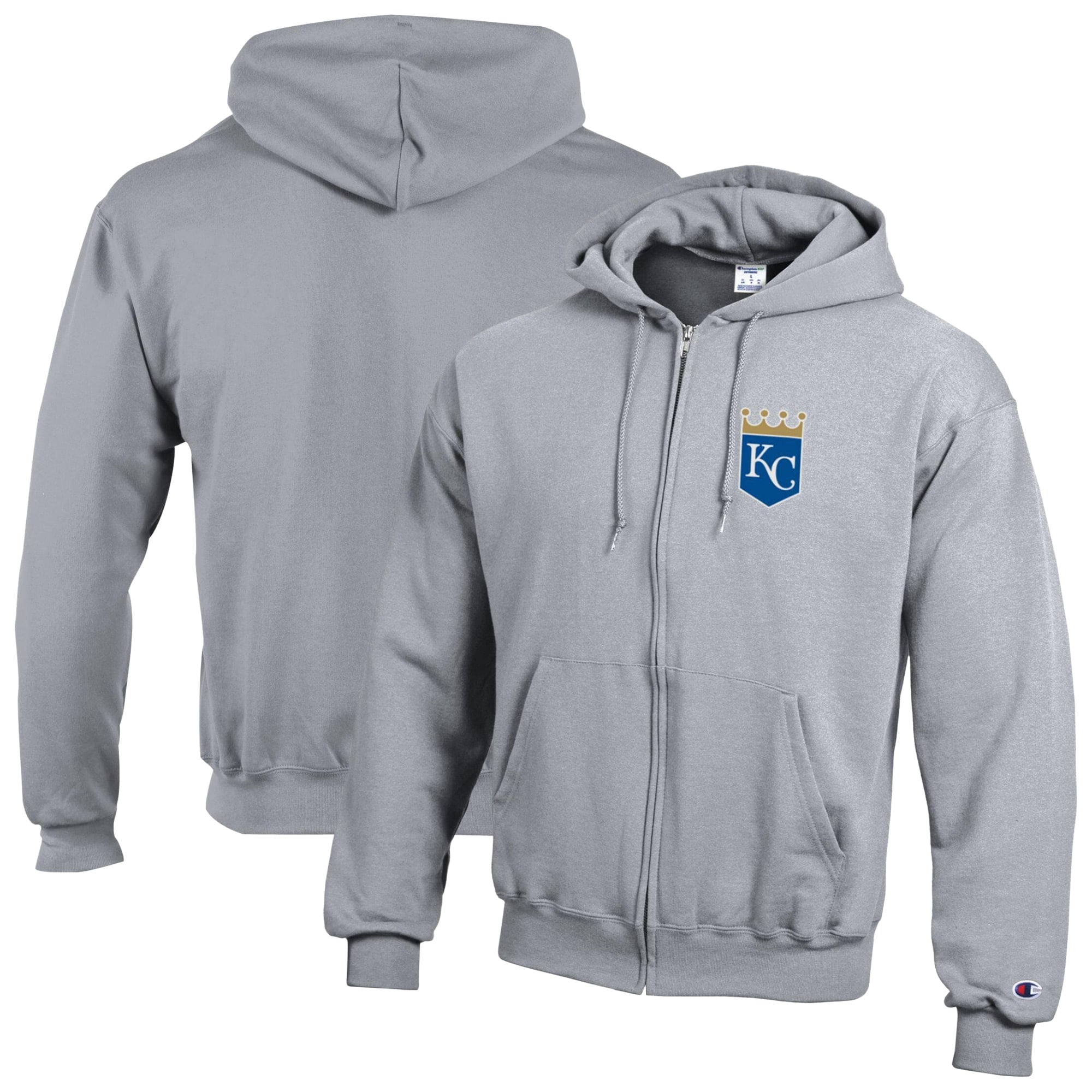 Men's Champion Heather Gray Kansas City Royals Powerblend Full-Zip Hoodie