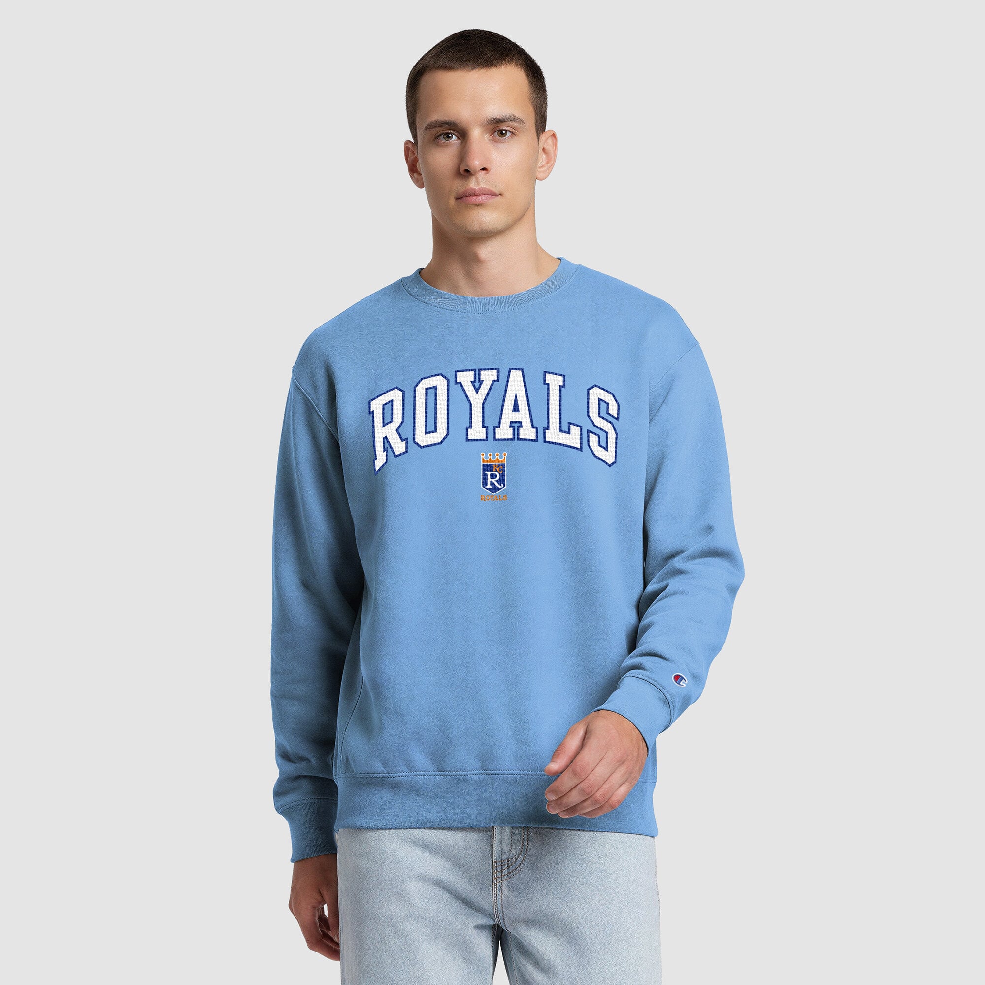Men's Champion  Light Blue Kansas City Royals Fleece Crew Sweatshirt