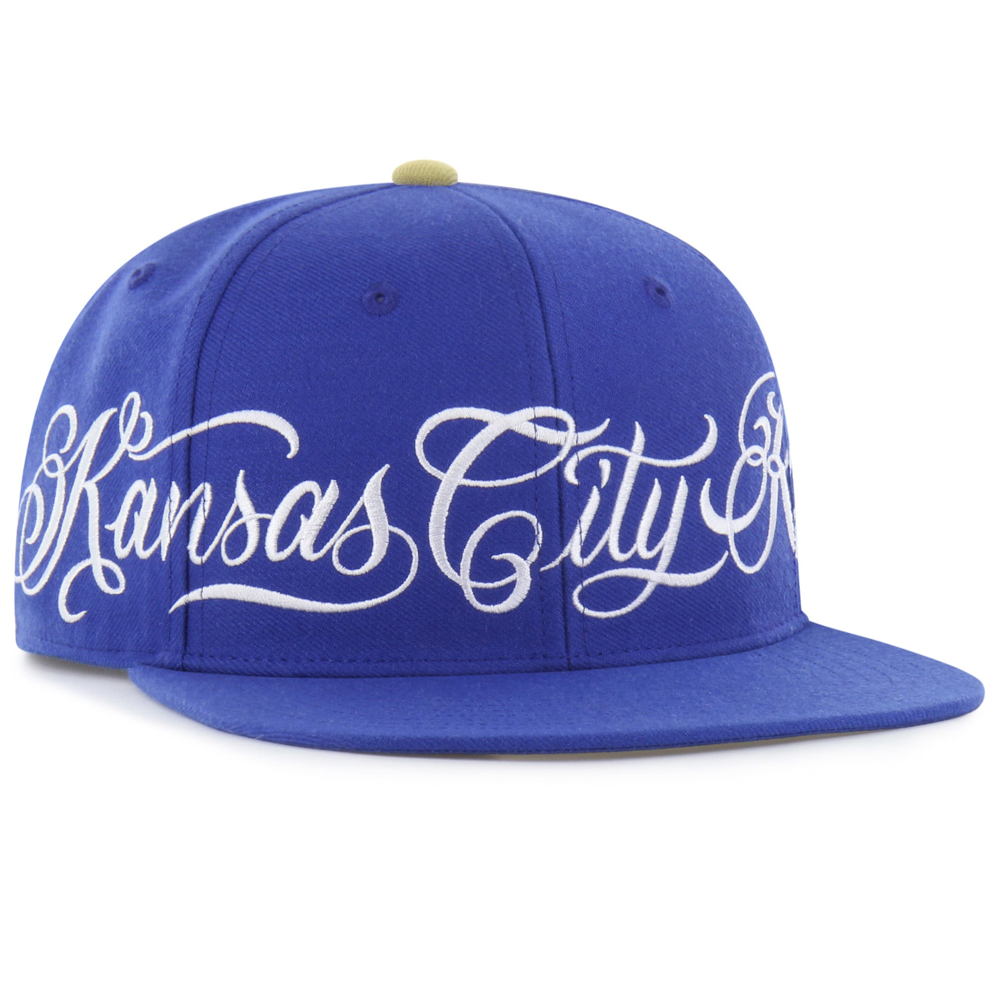 Men's Mister Cartoon x '47 Royal Kansas City Royals Wrap Script Captain Snapback Hat