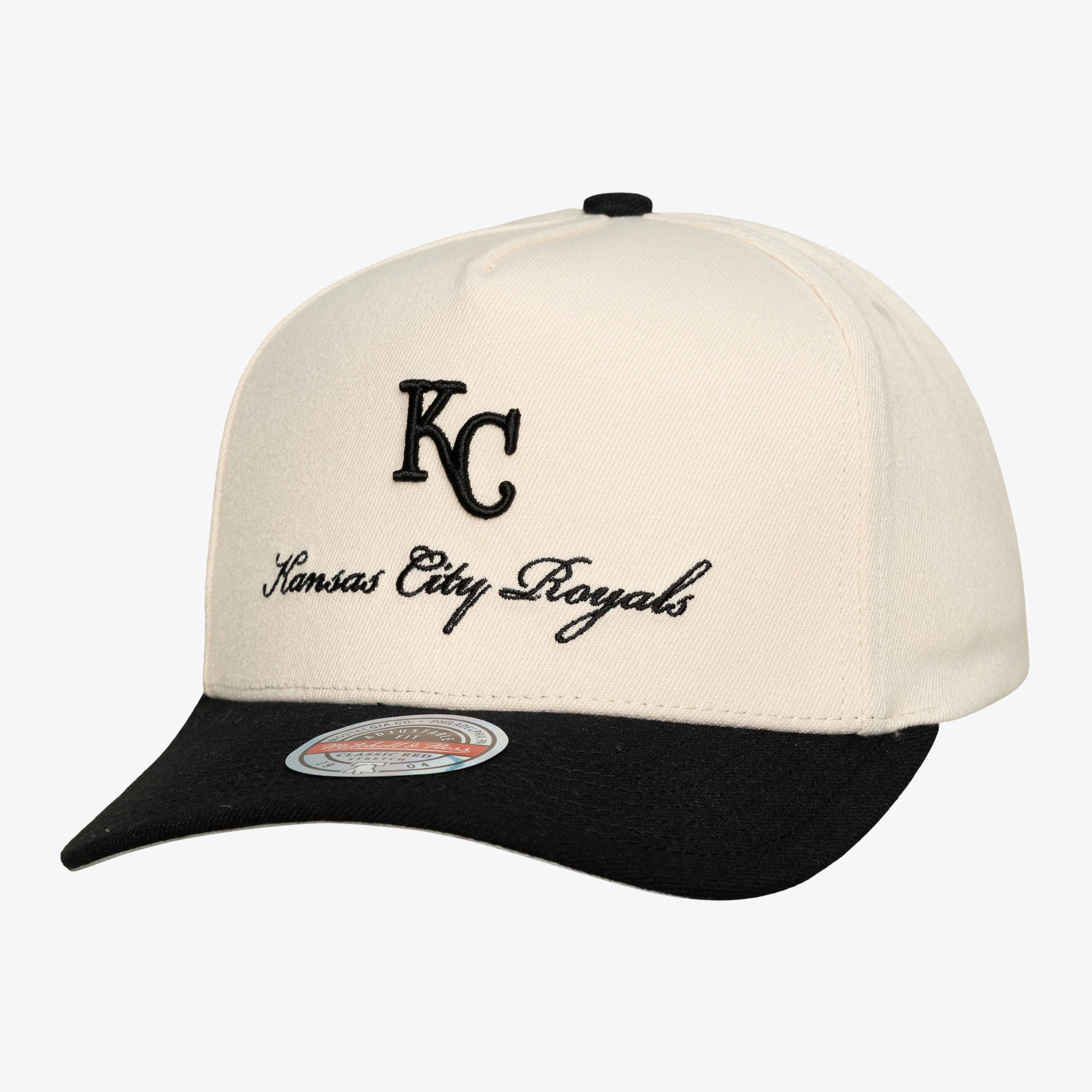 Men's Mitchell & Ness Cream/Black Kansas City Royals Flawless Stretch Snapback Hat