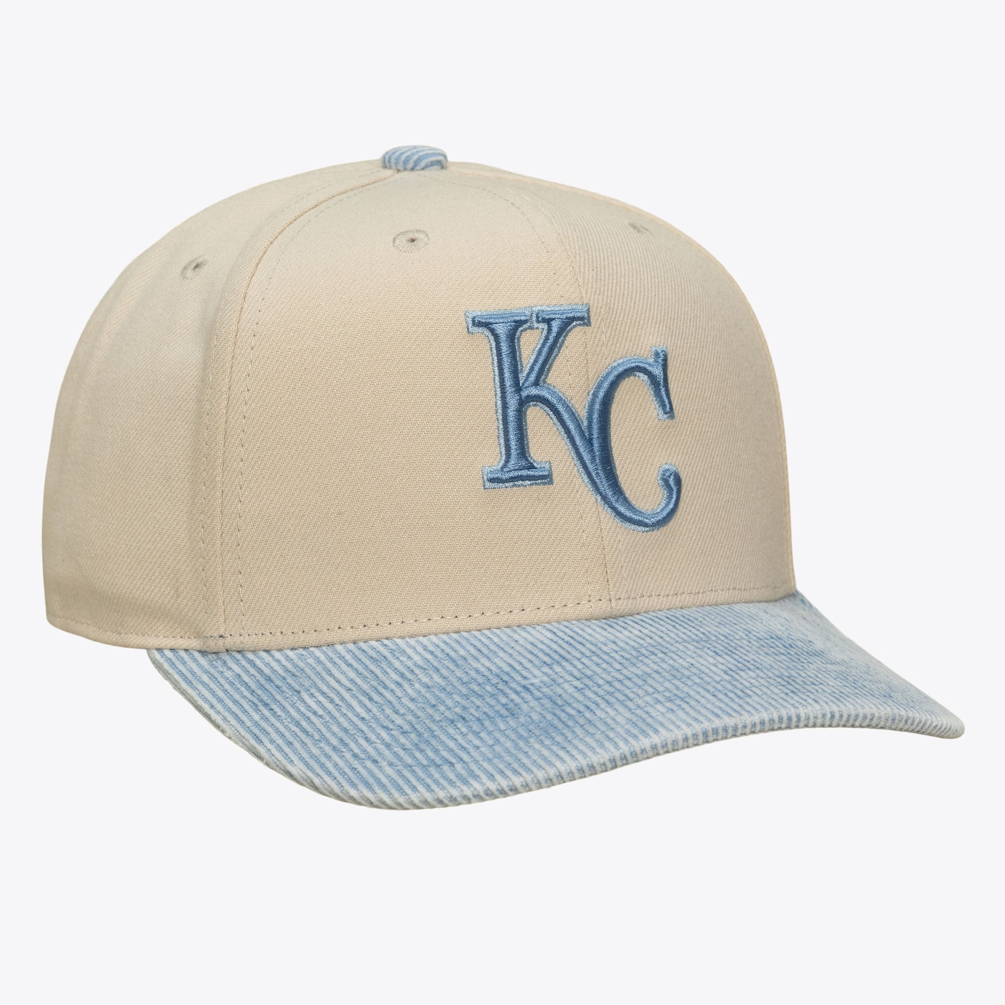 Men's Mitchell & Ness Cream/Light Blue Kansas City Royals Washed Corduroy Pro Crown Snapback Hat