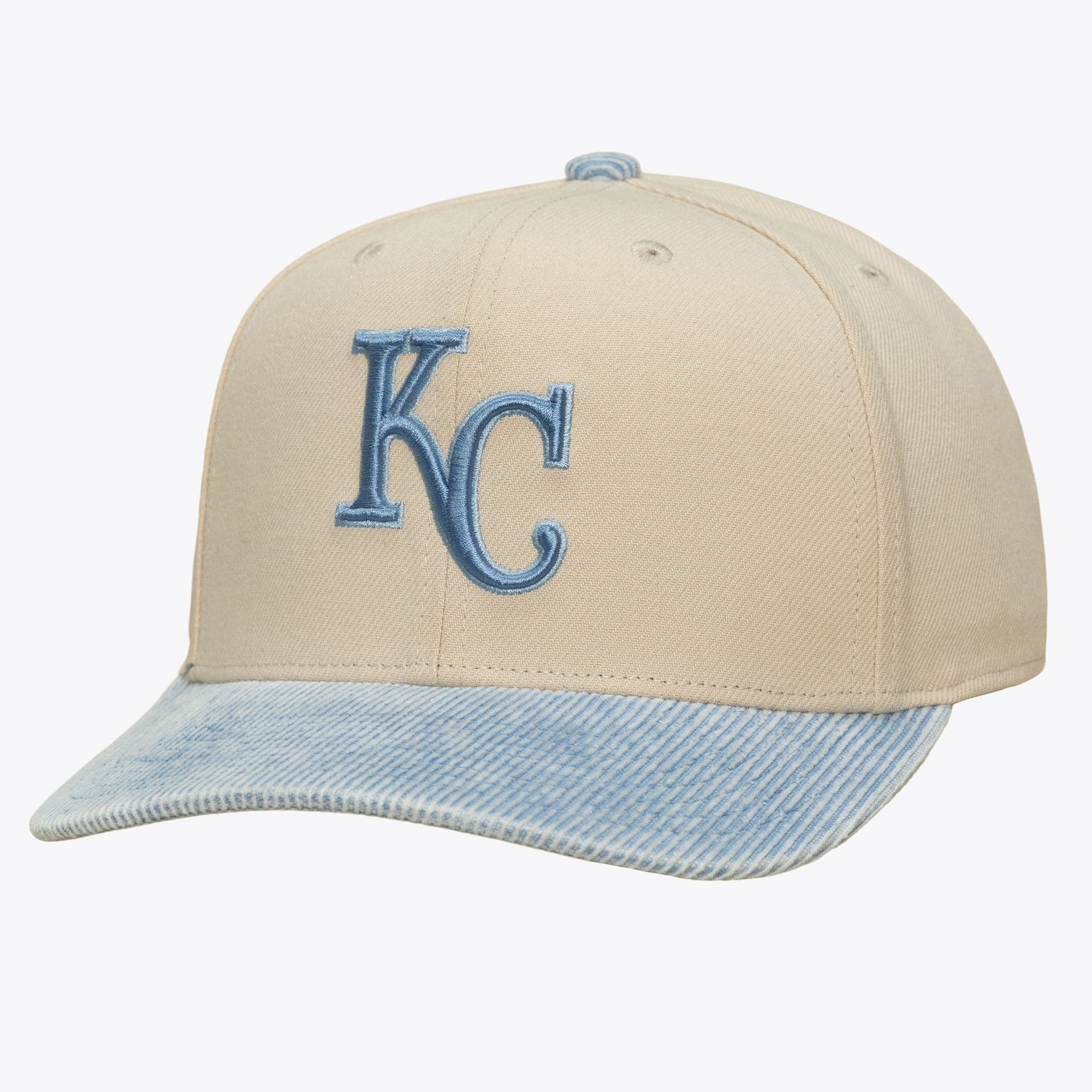Men's Mitchell & Ness Cream/Light Blue Kansas City Royals Washed Corduroy Pro Crown Snapback Hat