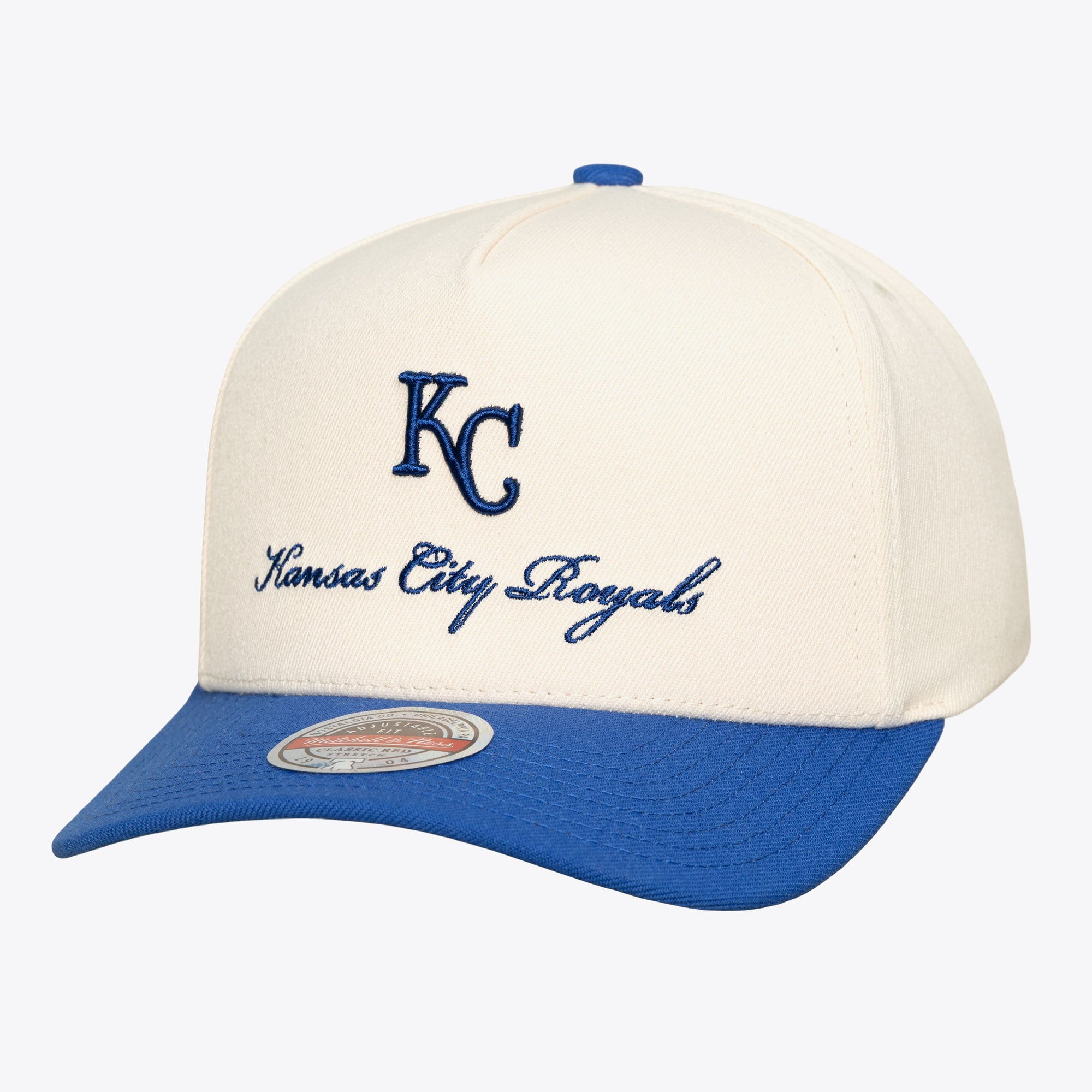 Casquette Mitchell & Ness crème/royale Kansas City Royals Flawless Stretch-Snapback pour homme