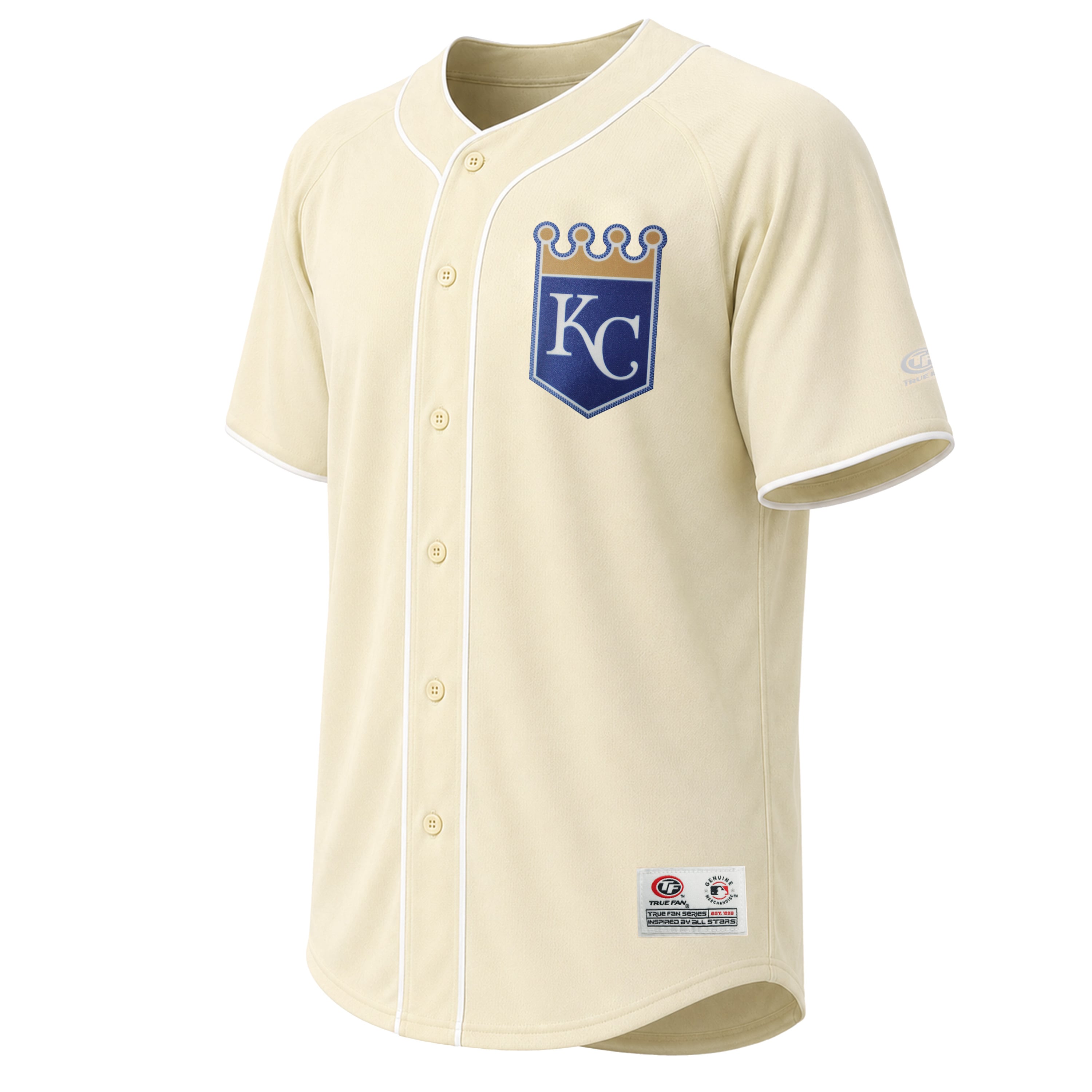 Maillot de mode Kansas City Royals crème pour homme, avec coutures apparentes.