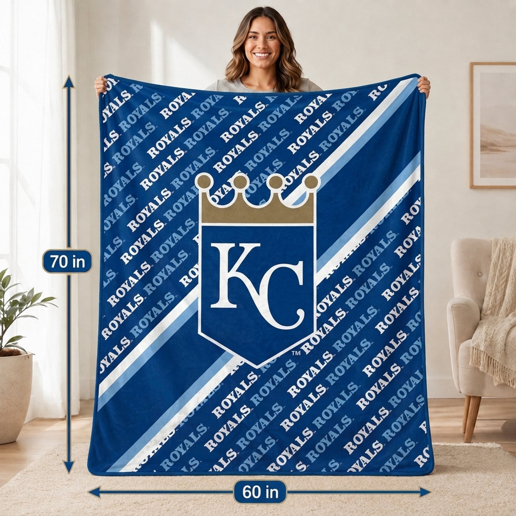 Pegasus Kansas City Royals 60" x 70" Diagonal Lined Wordmark Ultra Soft Blanket