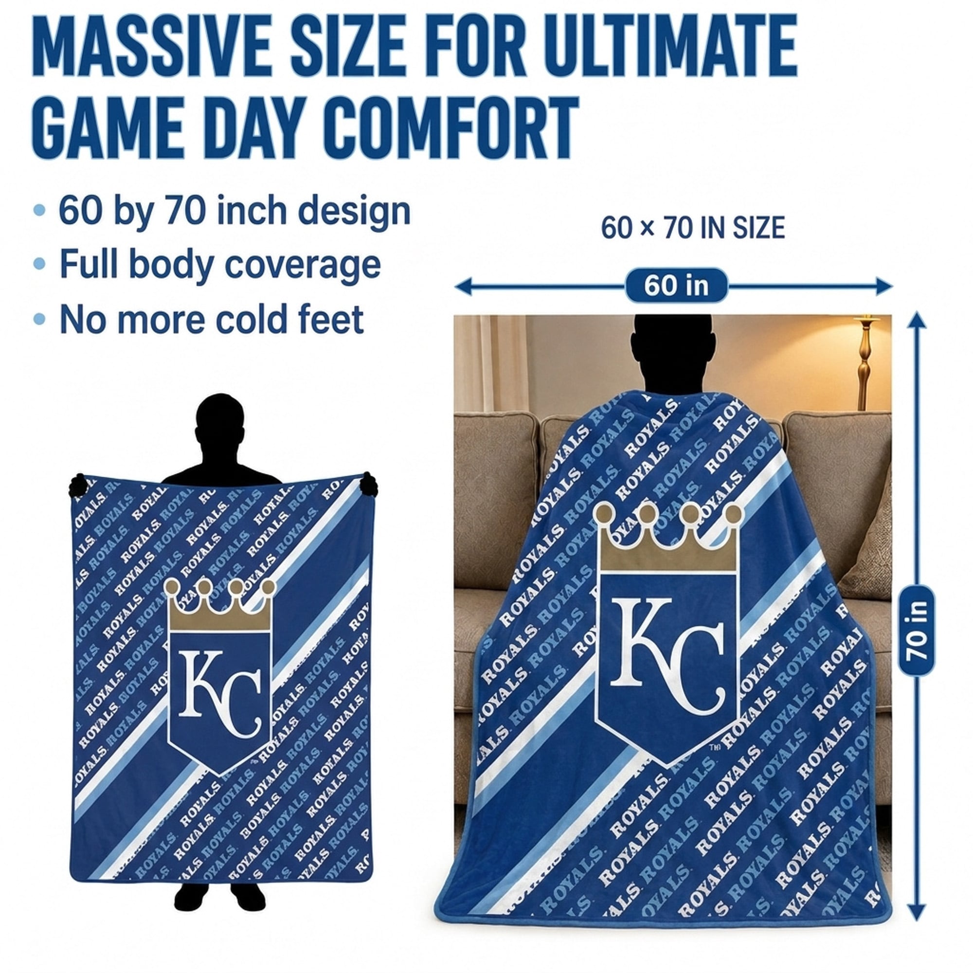 Pegasus Kansas City Royals 60" x 70" Diagonal Lined Wordmark Ultra Soft Blanket