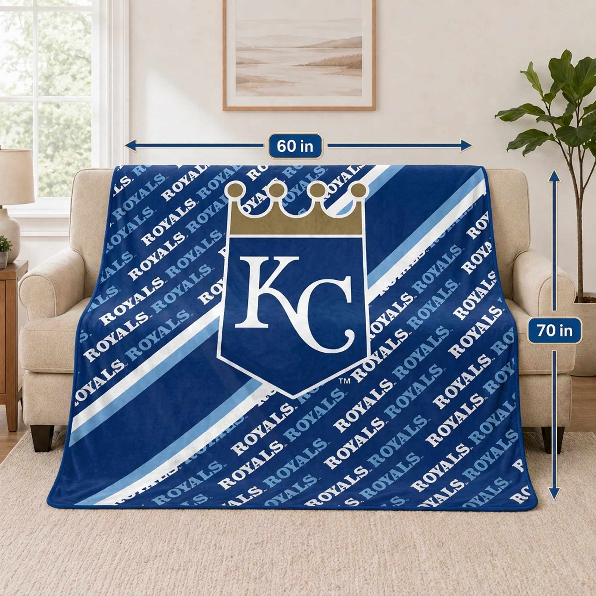 Pegasus Kansas City Royals 60" x 70" Diagonal Lined Wordmark Ultra Soft Blanket