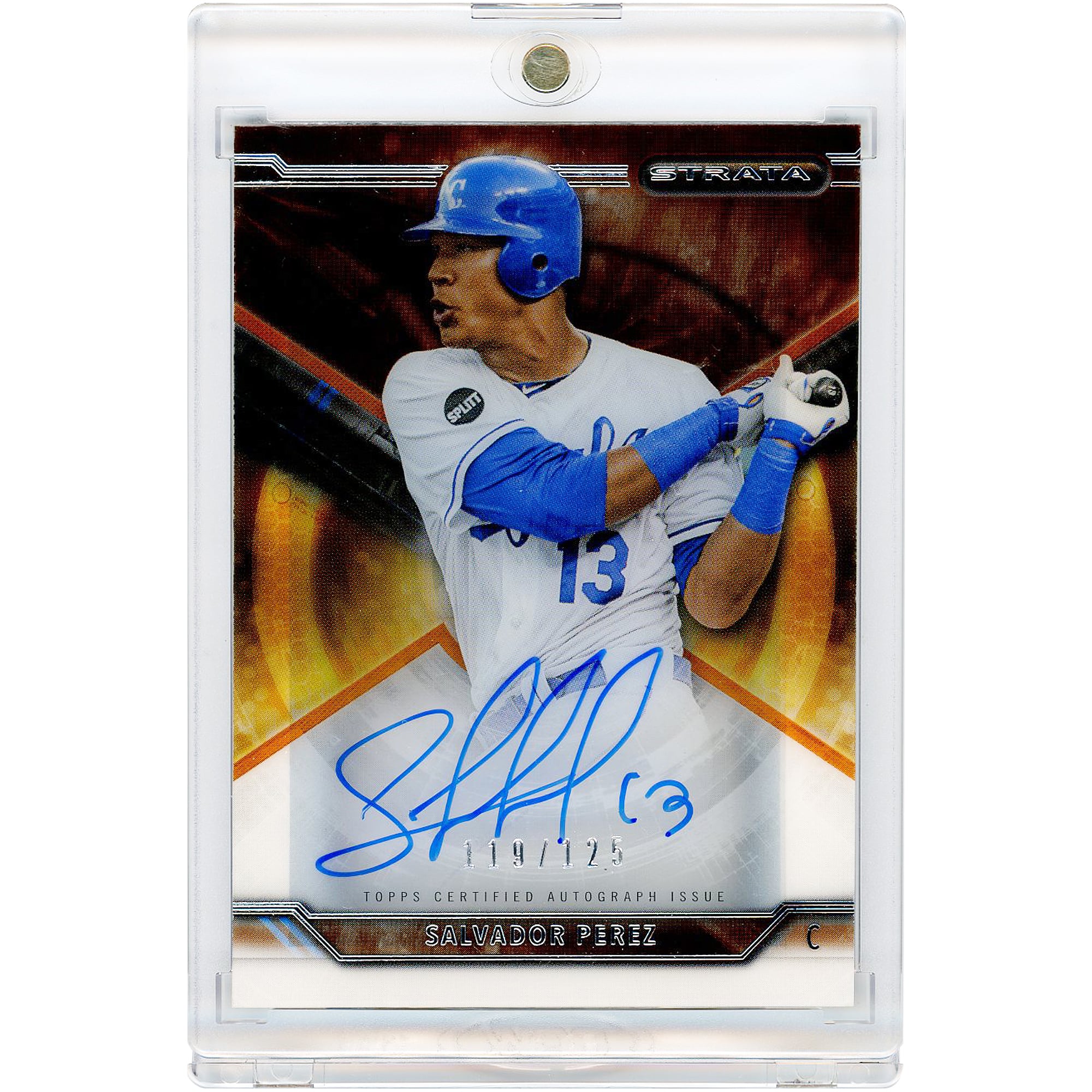 Carte autographiée de Salvador Perez, Kansas City Royals, Topps Strata 2015 #SA-SP #119/125