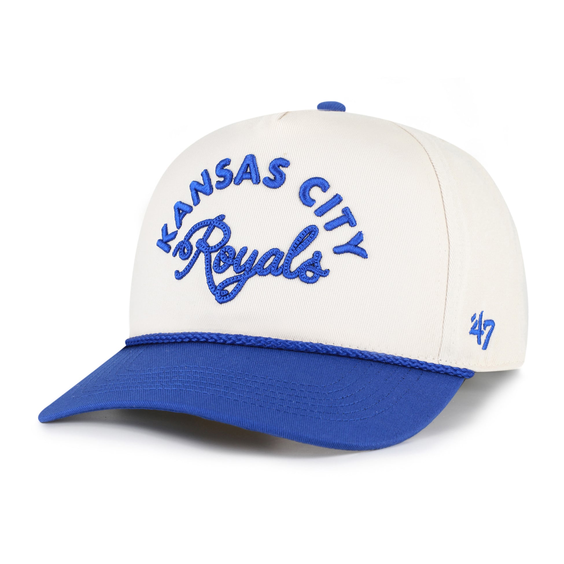 Unisex '47 Natural/Royal Kansas City Royals Rope Script Hitch Adjustable Hat