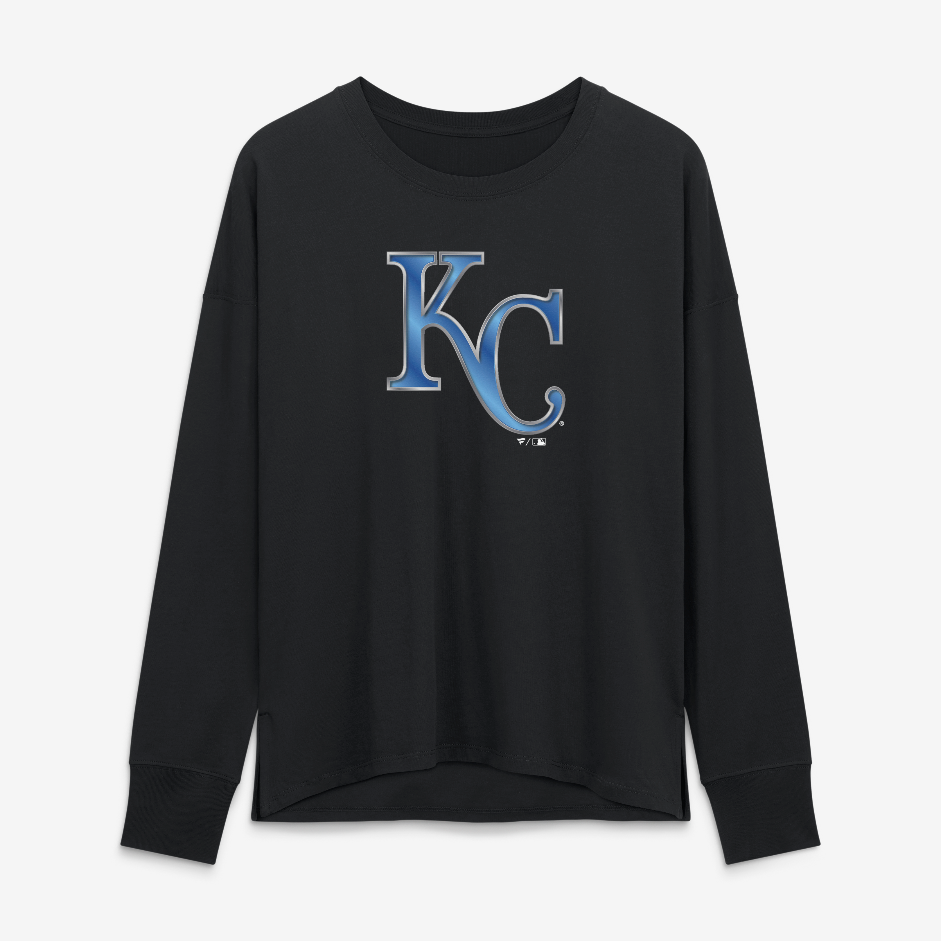 Women's Black Kansas City Royals Metallic Mascot Long-Sleeve T-Shirt