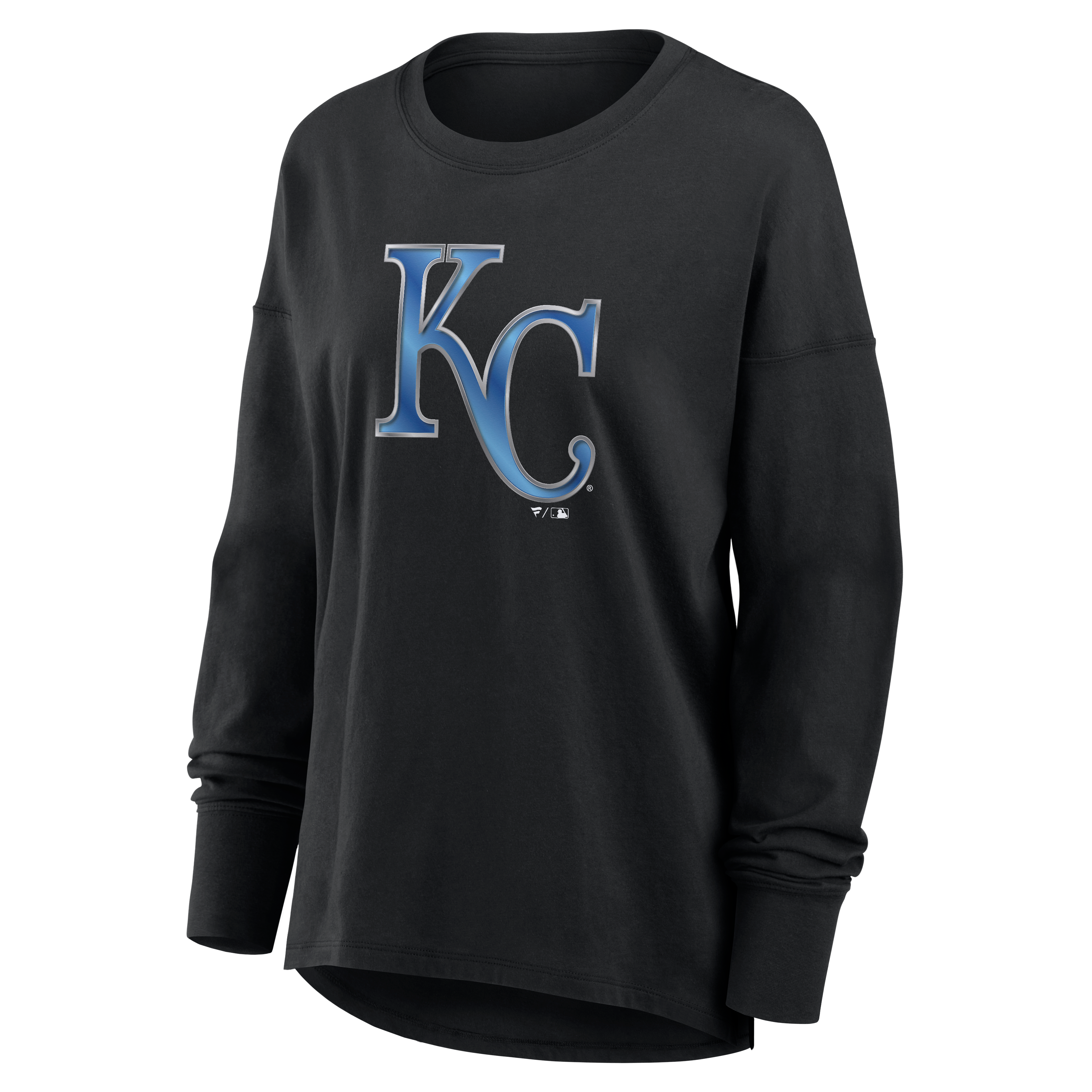 Women's Black Kansas City Royals Metallic Mascot Long-Sleeve T-Shirt