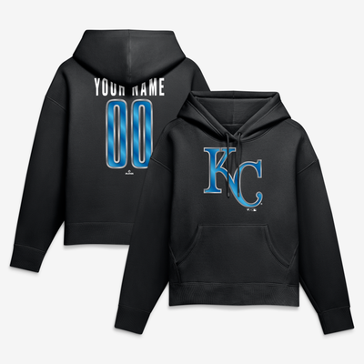 Kansas City Royals Women's Metallic Mascot Personalized Name & Number Hoodie - Black