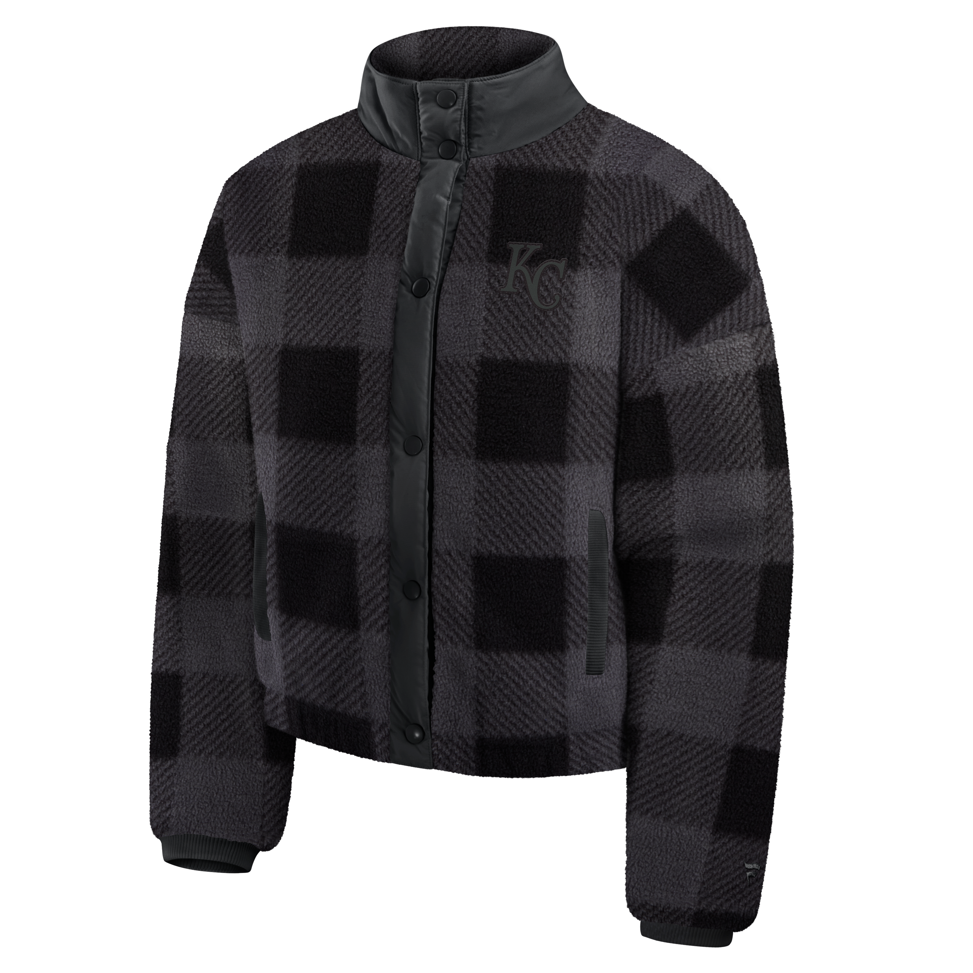 Women's Fanatics Black Kansas City Royals Plaid Fleece Full-Zip Jacket