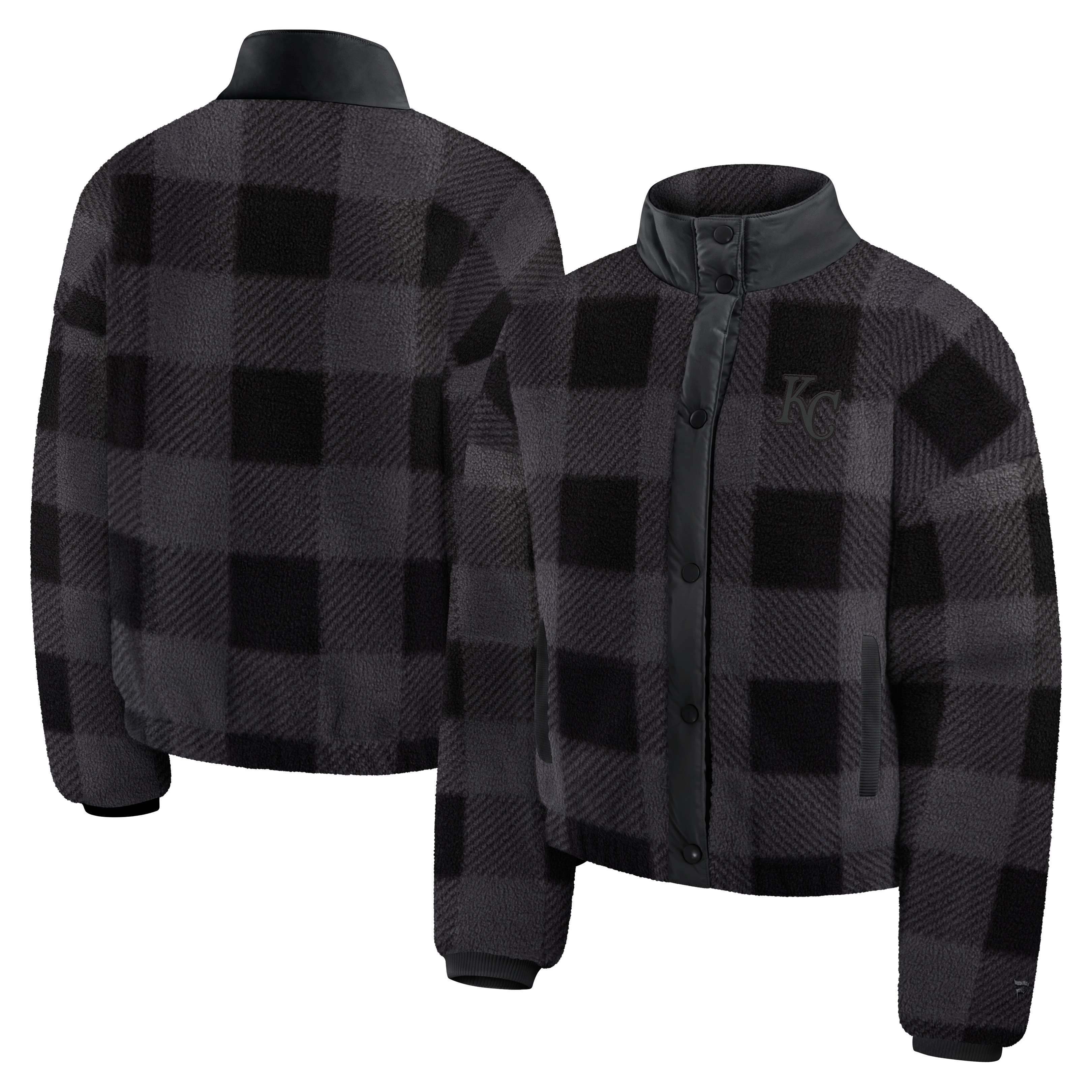 Women's Fanatics Black Kansas City Royals Plaid Fleece Full-Zip Jacket