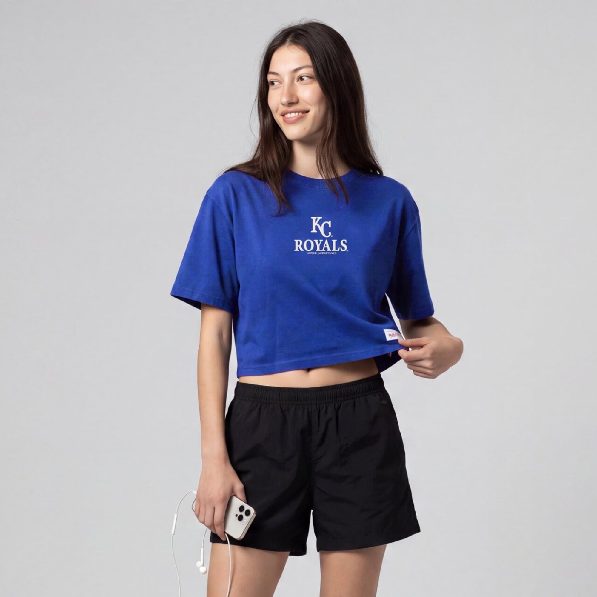 Women's Mitchell & Ness Royal Kansas City Royals Core Essentials Boxy Crop T-Shirt