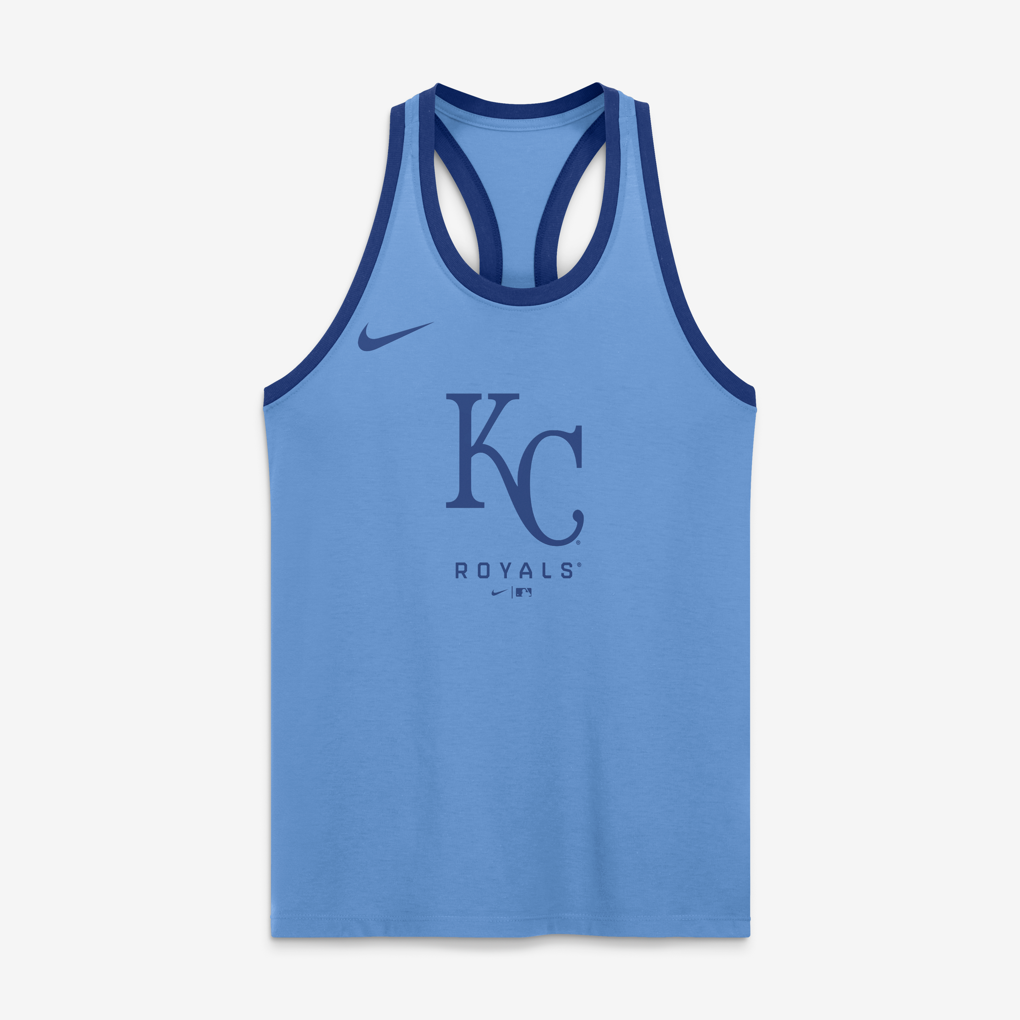 Débardeur dos nageur Nike Kansas City Royals bleu clair pour femme, en mélange de trois matières Dri-FIT