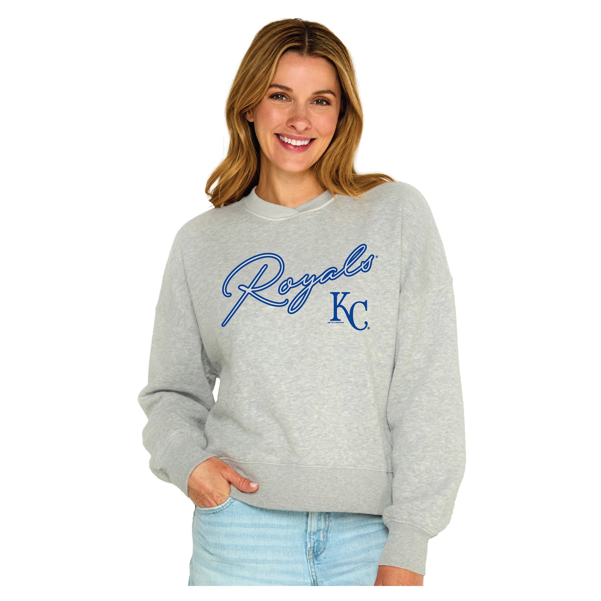 Women's Soft as a Grape  Heather Gray Kansas City Royals Snuggly Sweatshirt