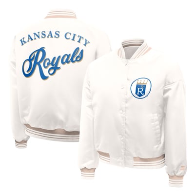 Kansas City Royals Starter Women's Fashion Script Satin Full-Snap Varsity Jacket - Cream