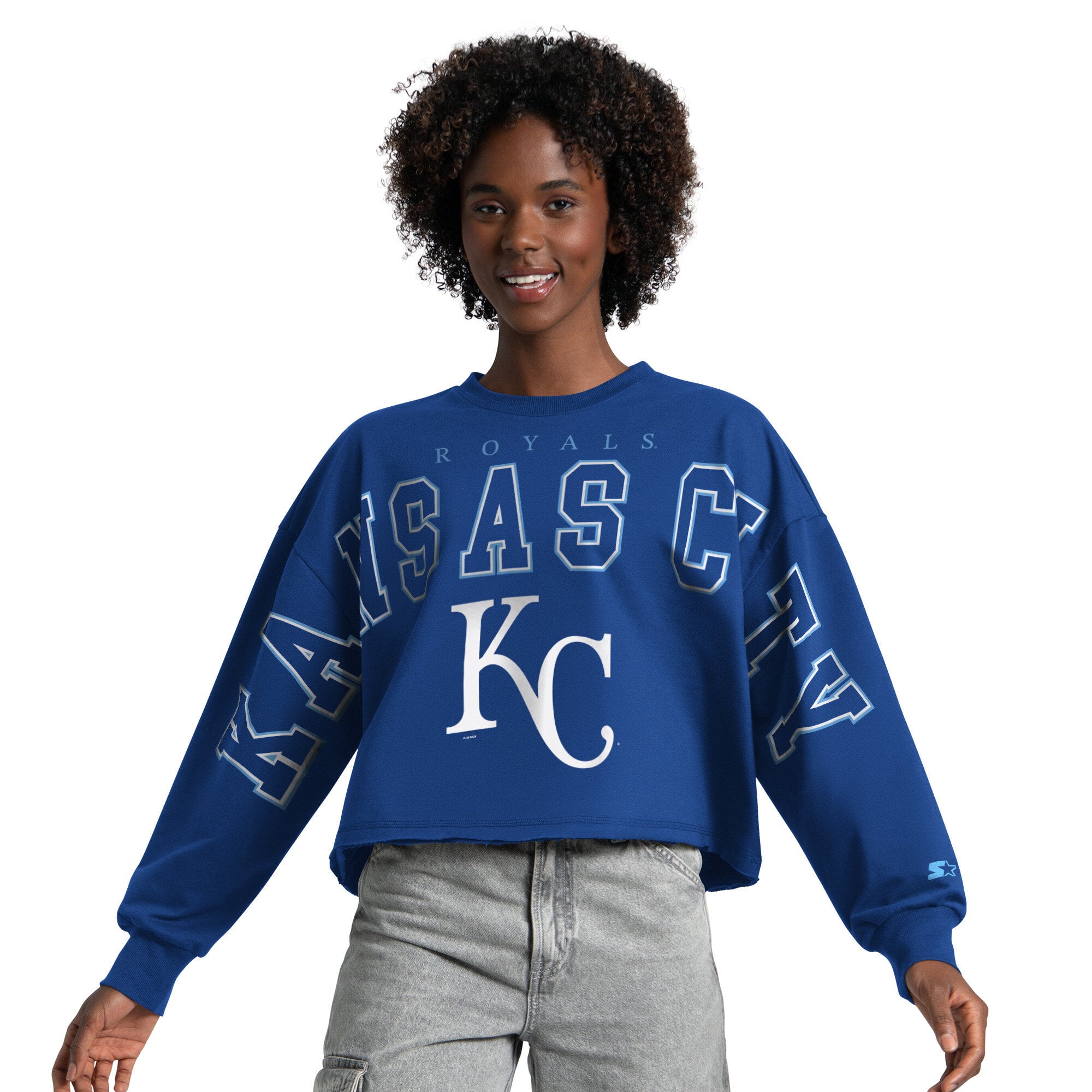 Sweat-shirt court à col rond Starter Royal Kansas City Royals Bleachers II pour femmes