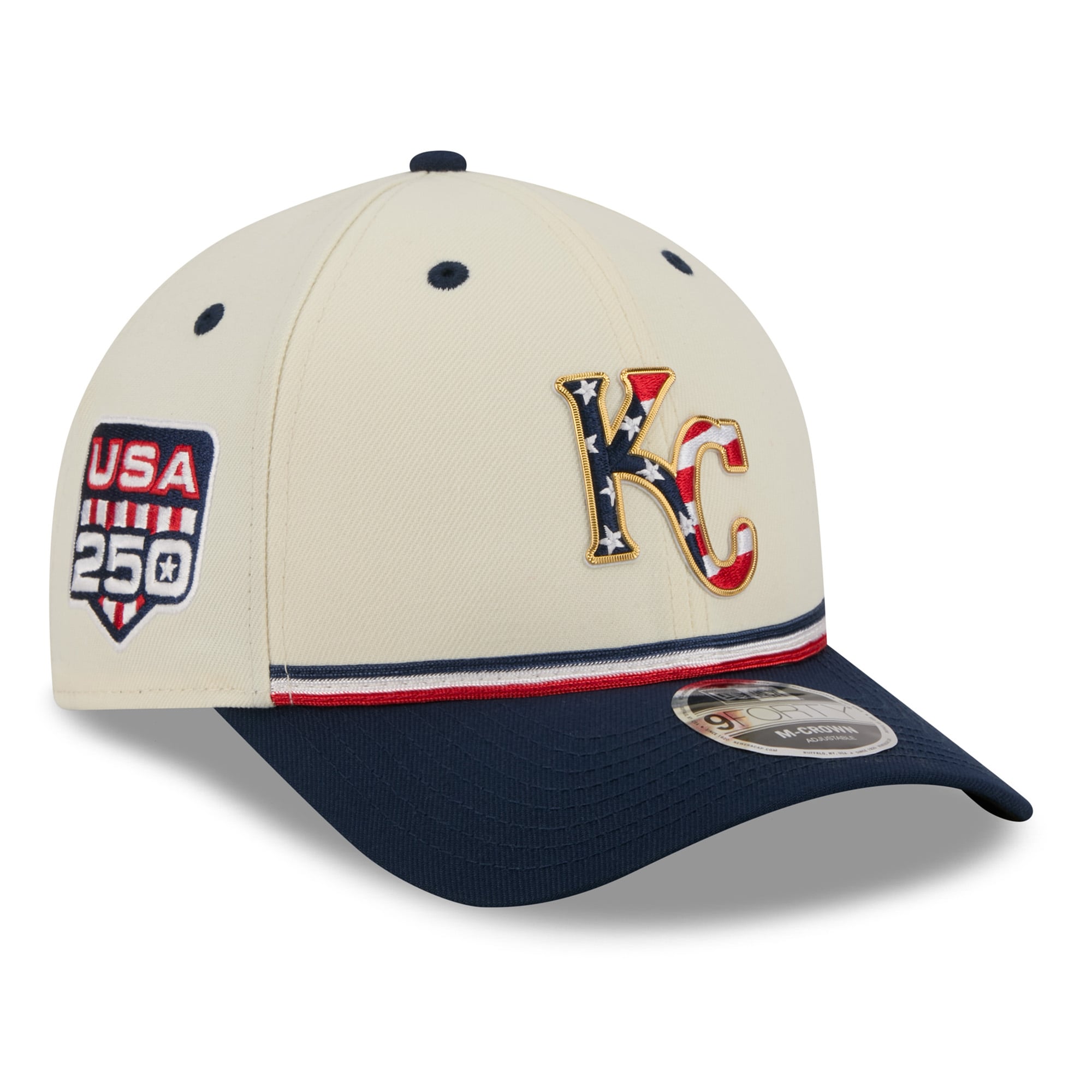 Youth New Era Cream/Navy Kansas City Royals USA 250 9FORTY M-Crown Adjustable Hat