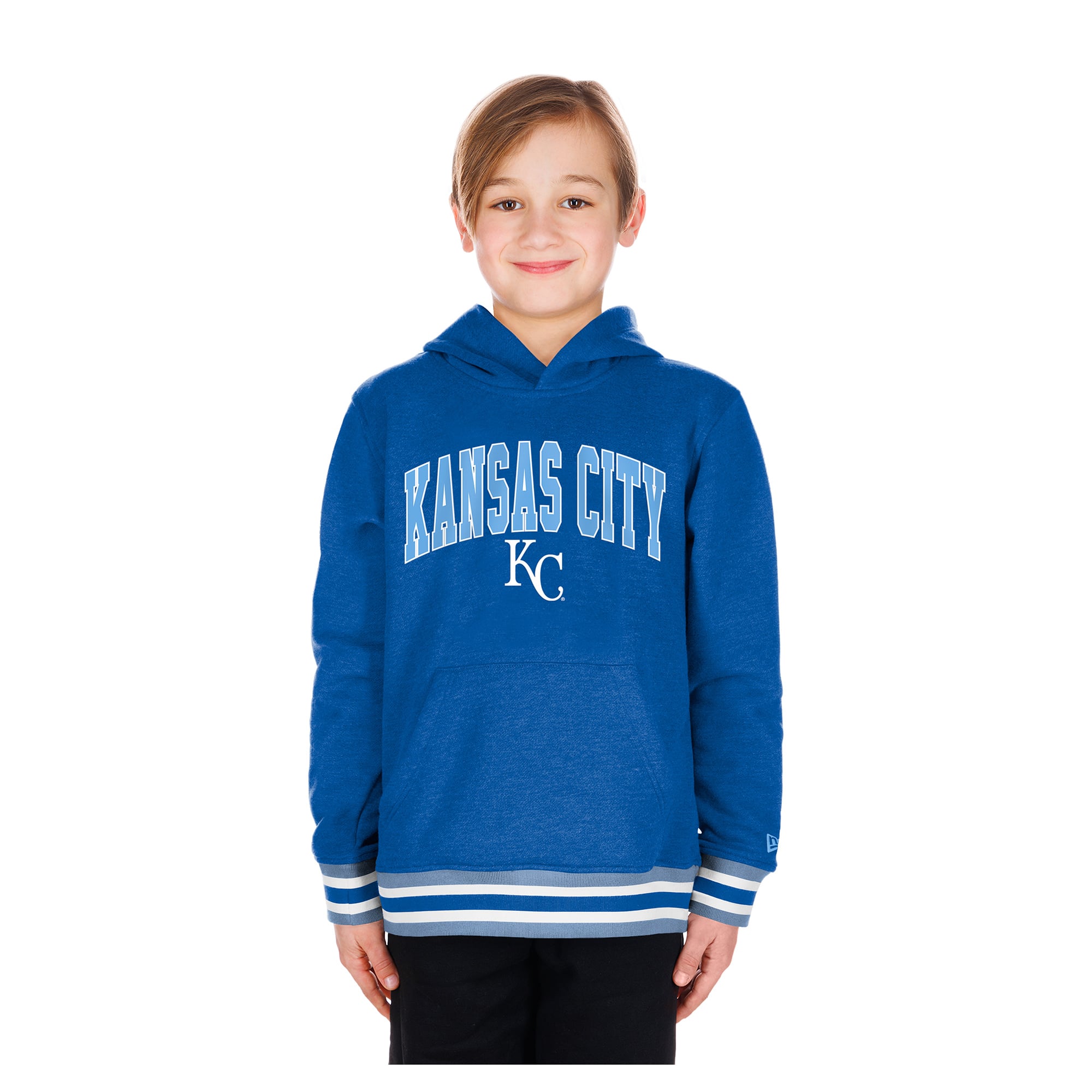 Youth New Era Royal Kansas City Royals Knit Trim Pullover Hoodie