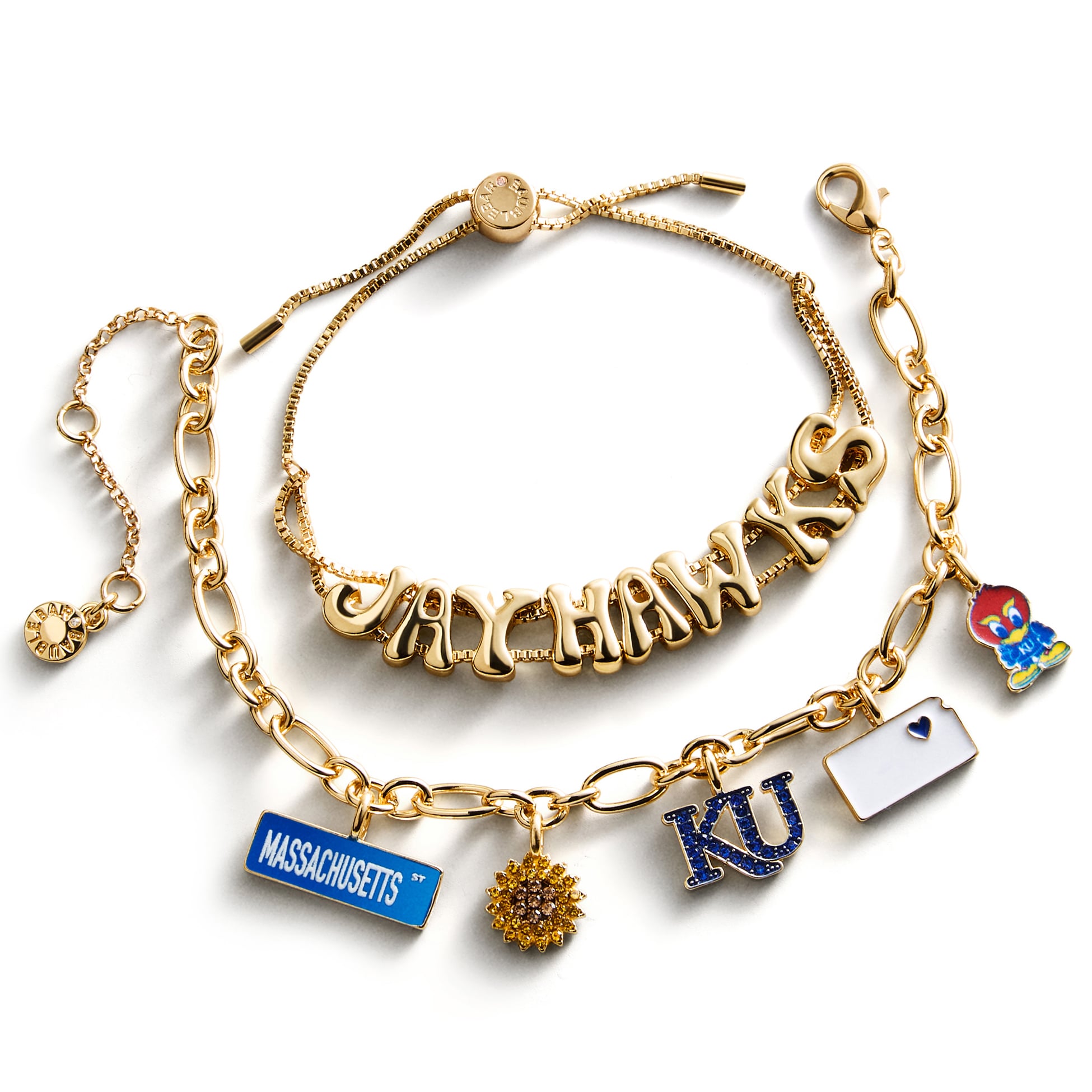 Ensemble de deux bracelets BaubleBar Kansas Jayhawks avec breloques délicates et slogan
