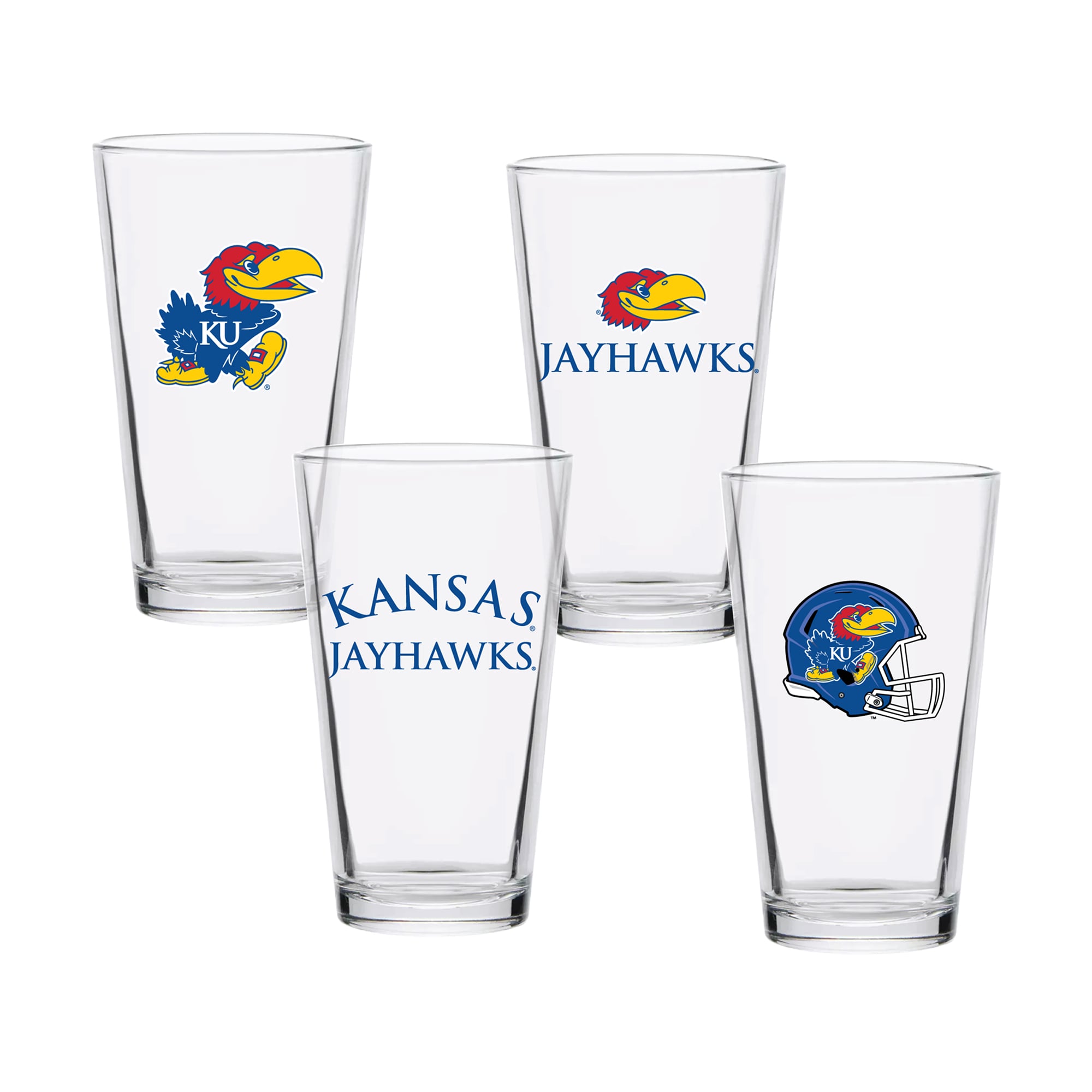 Ensemble de quatre verres à bière de collection Kansas Jayhawks de 473 ml (16 oz).