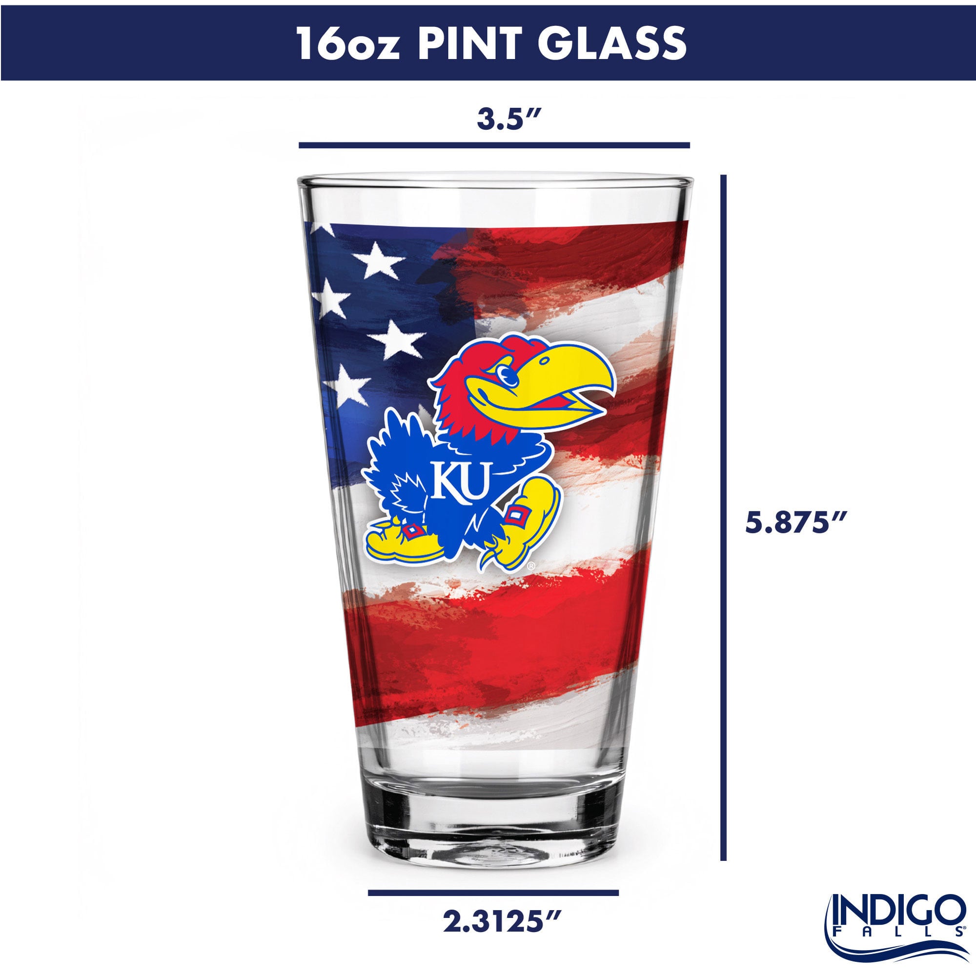 Ensemble de deux verres à bière Kansas Jayhawks de style américain de 473 ml (16 oz).