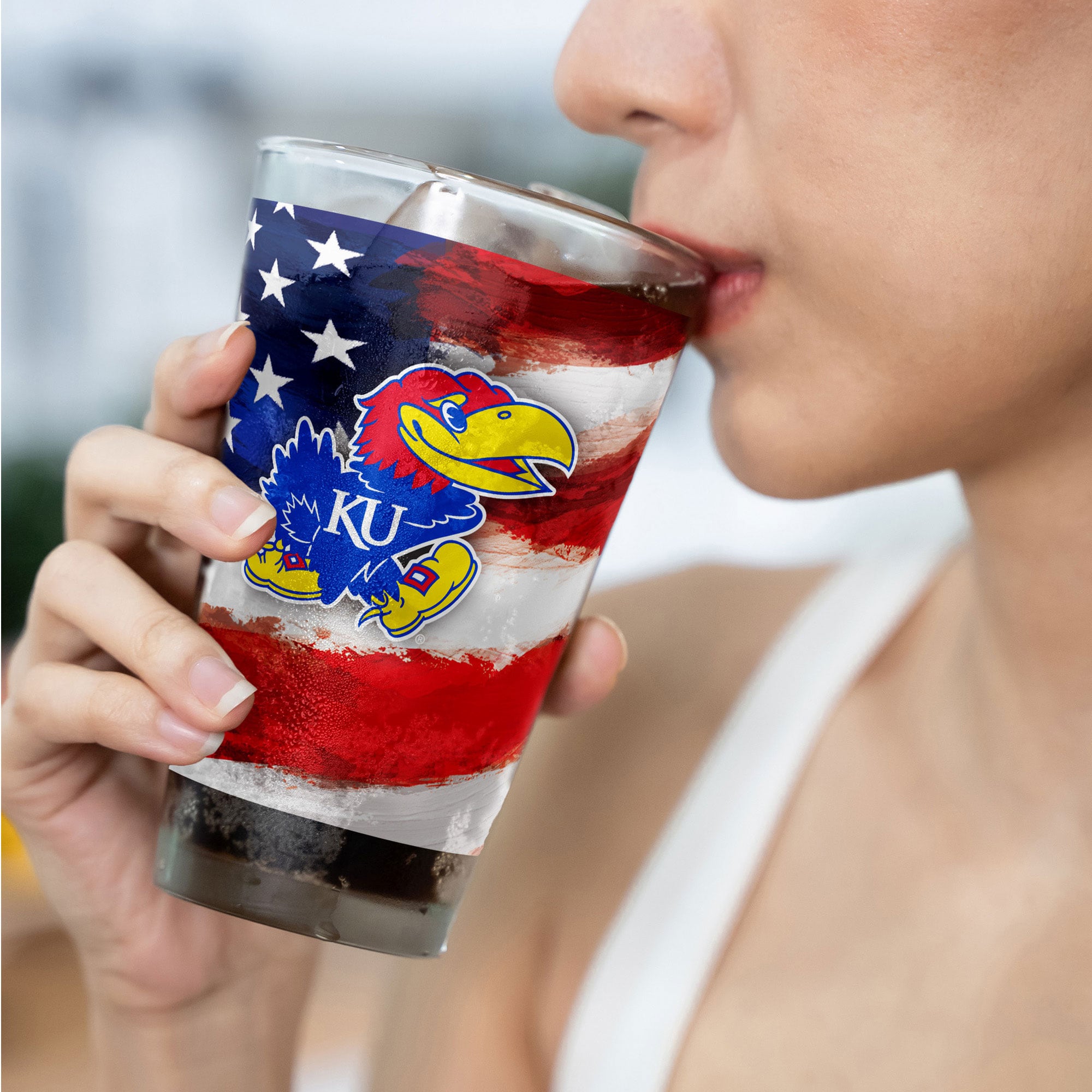 Ensemble de deux verres à bière Kansas Jayhawks de style américain de 473 ml (16 oz).