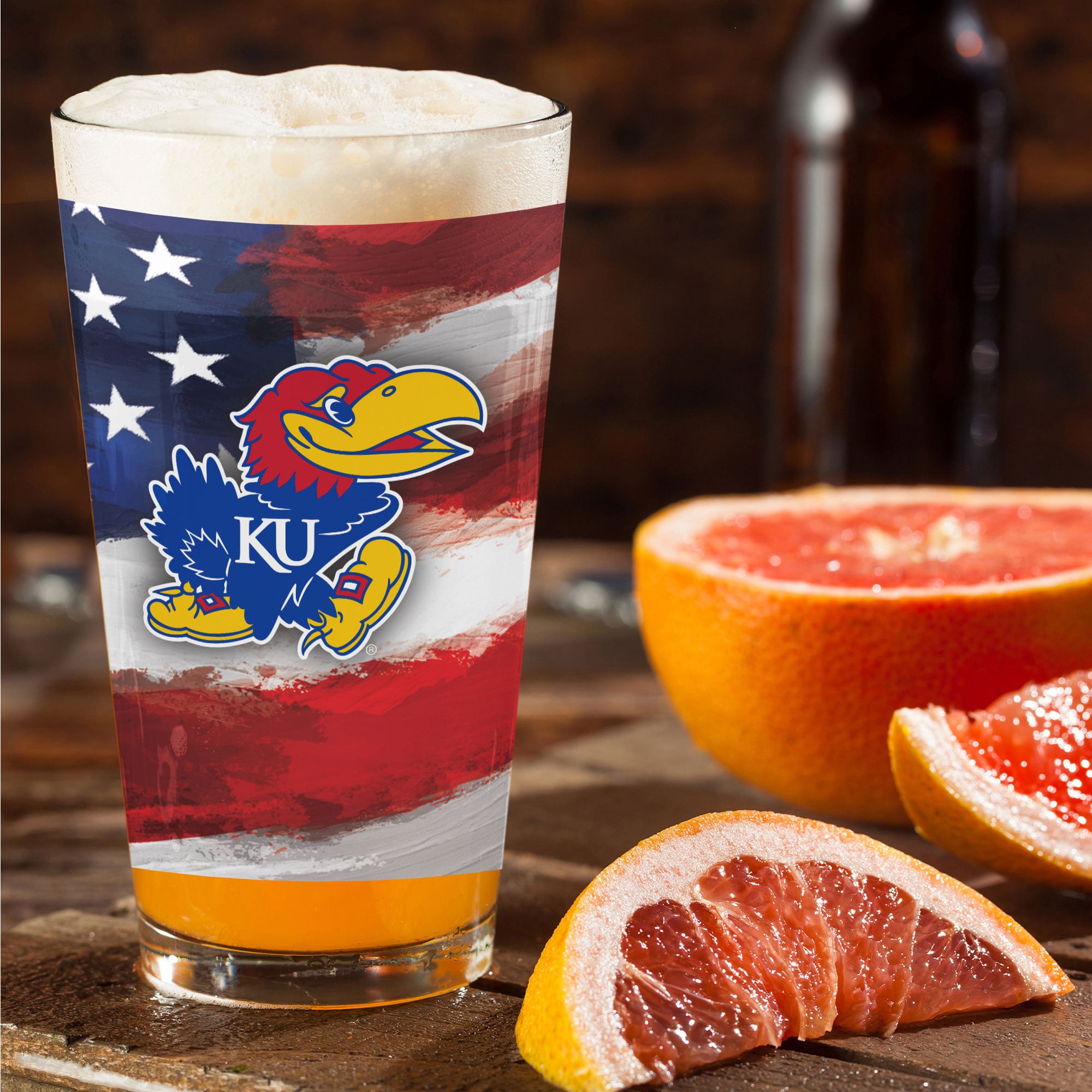 Ensemble de deux verres à bière Kansas Jayhawks de style américain de 473 ml (16 oz).