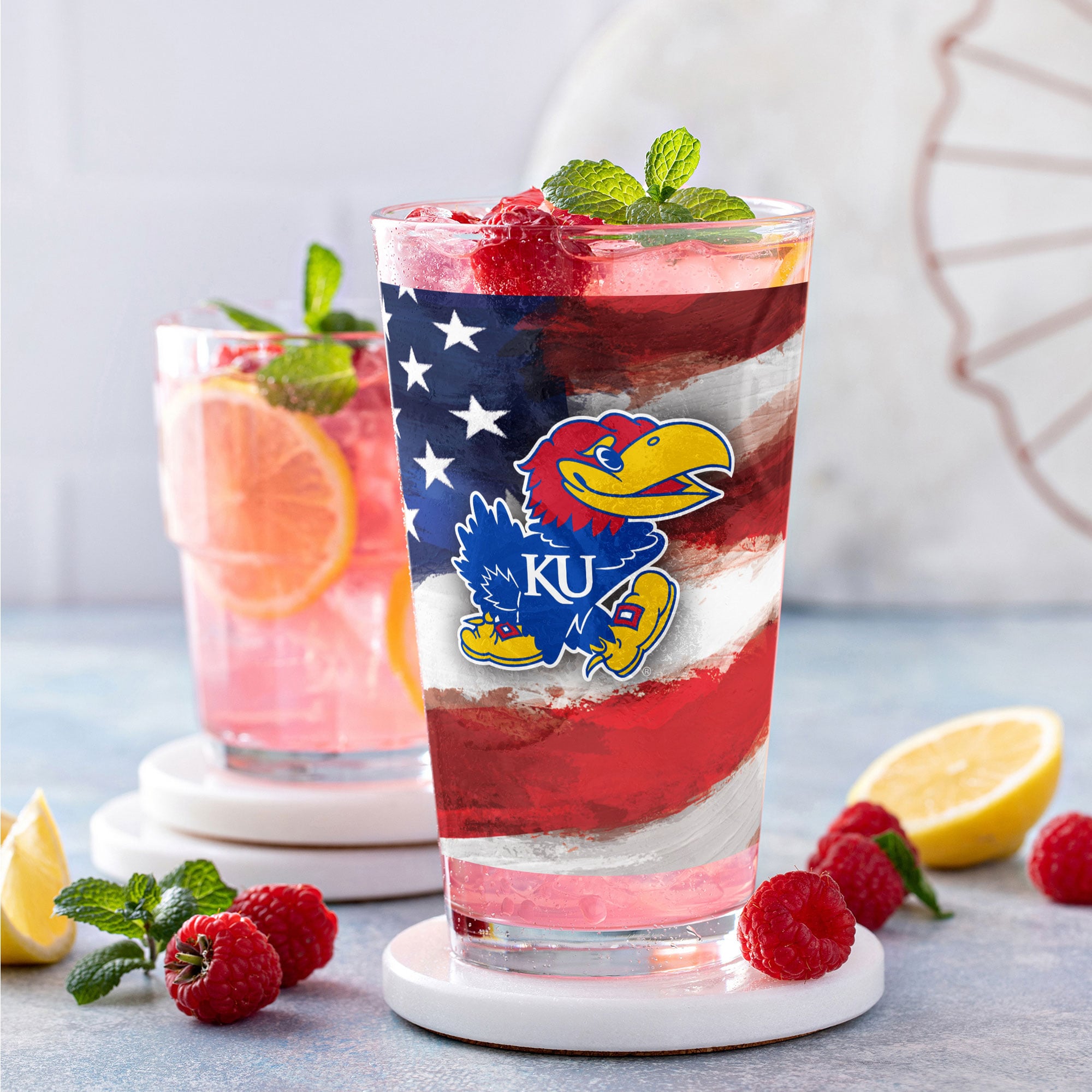 Ensemble de deux verres à bière Kansas Jayhawks de style américain de 473 ml (16 oz).