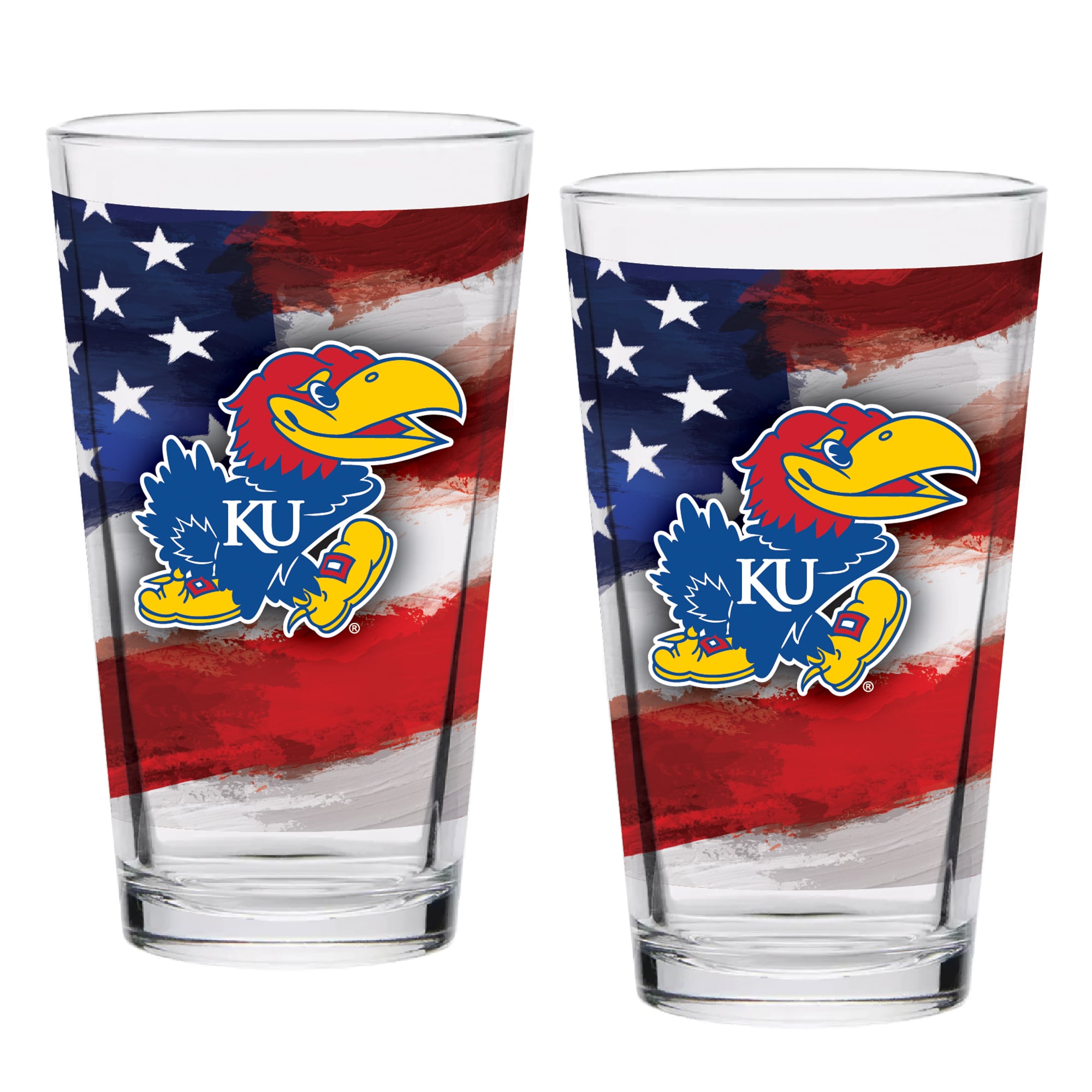 Ensemble de deux verres à bière Kansas Jayhawks de style américain de 473 ml (16 oz).