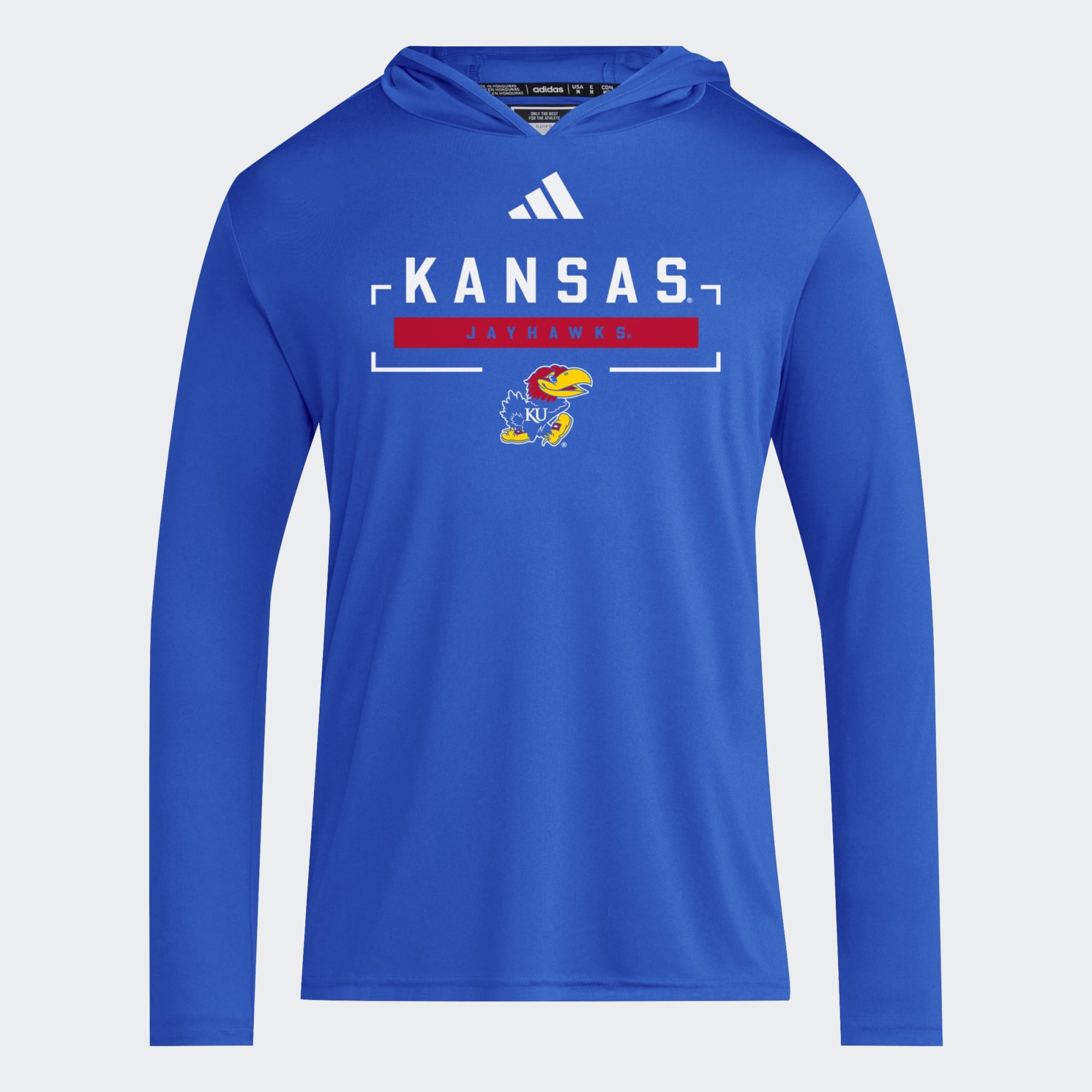 Men's adidas Royal Kansas Jayhawks D4T Long Sleeve Hooded T-Shirt