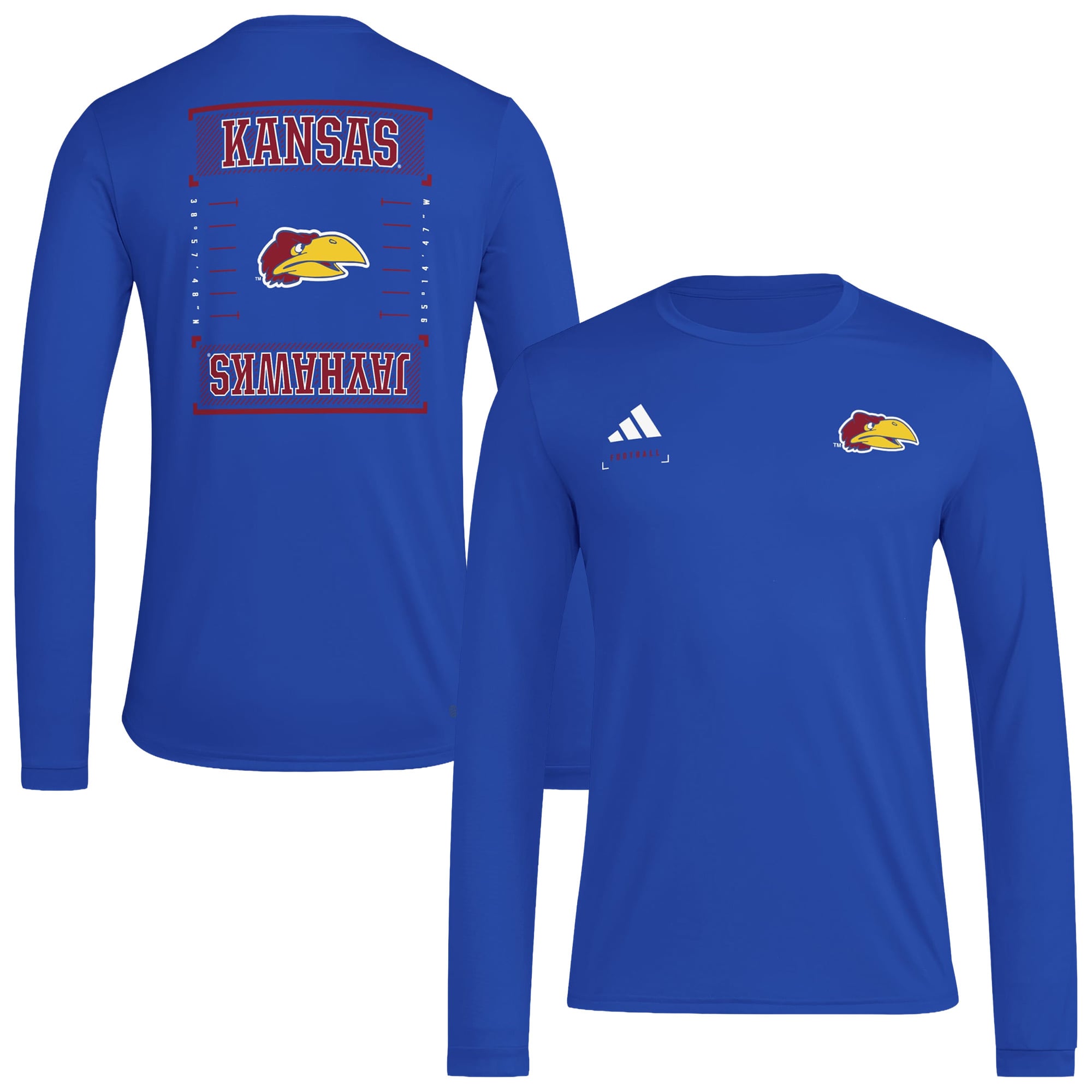 Men's adidas  Royal Kansas Jayhawks Locker Football Icon AEROREADY Pre-Game Long Sleeve T-Shirt