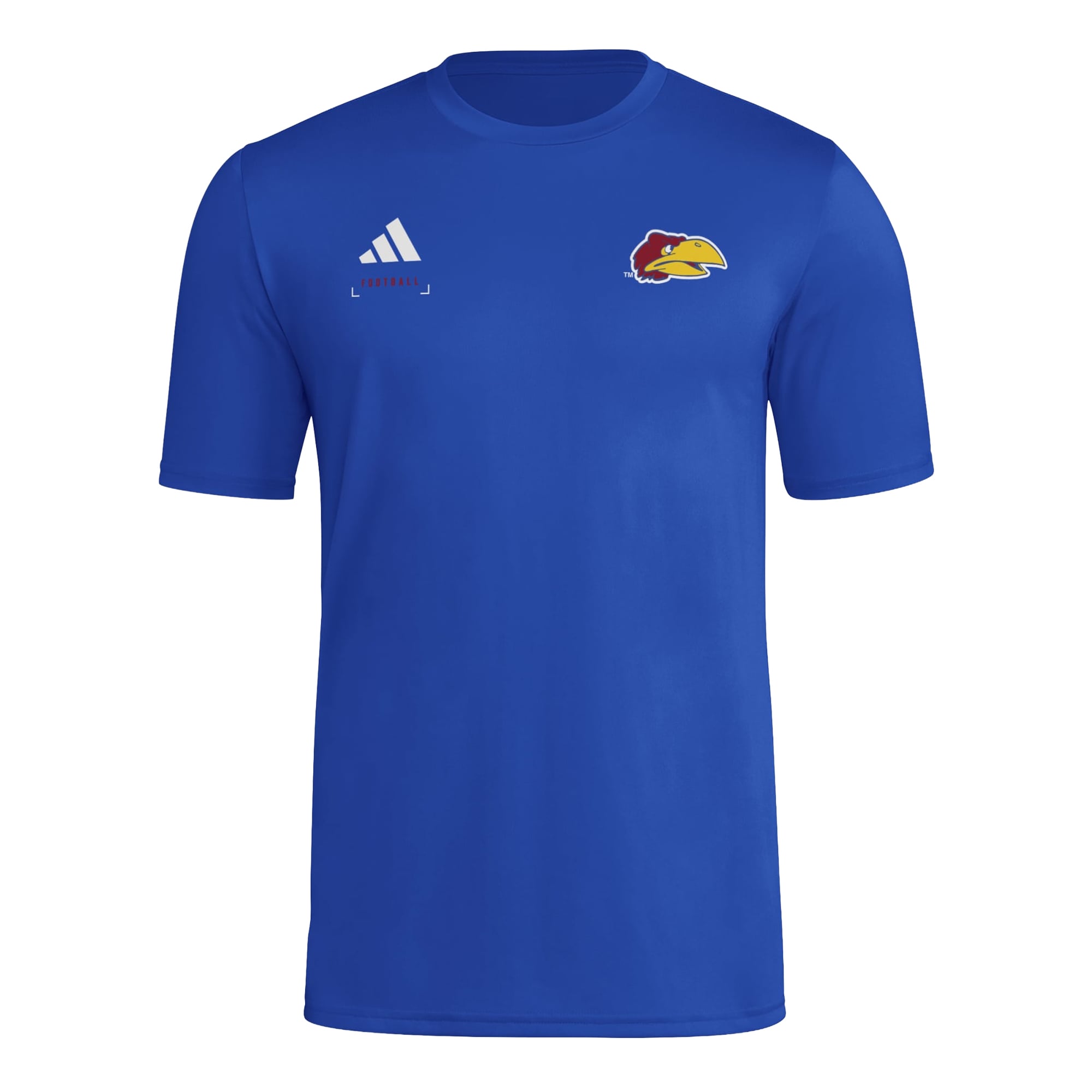 Men's adidas Royal Kansas Jayhawks Locker Football Icon AEROREADY Pre-Game T-Shirt