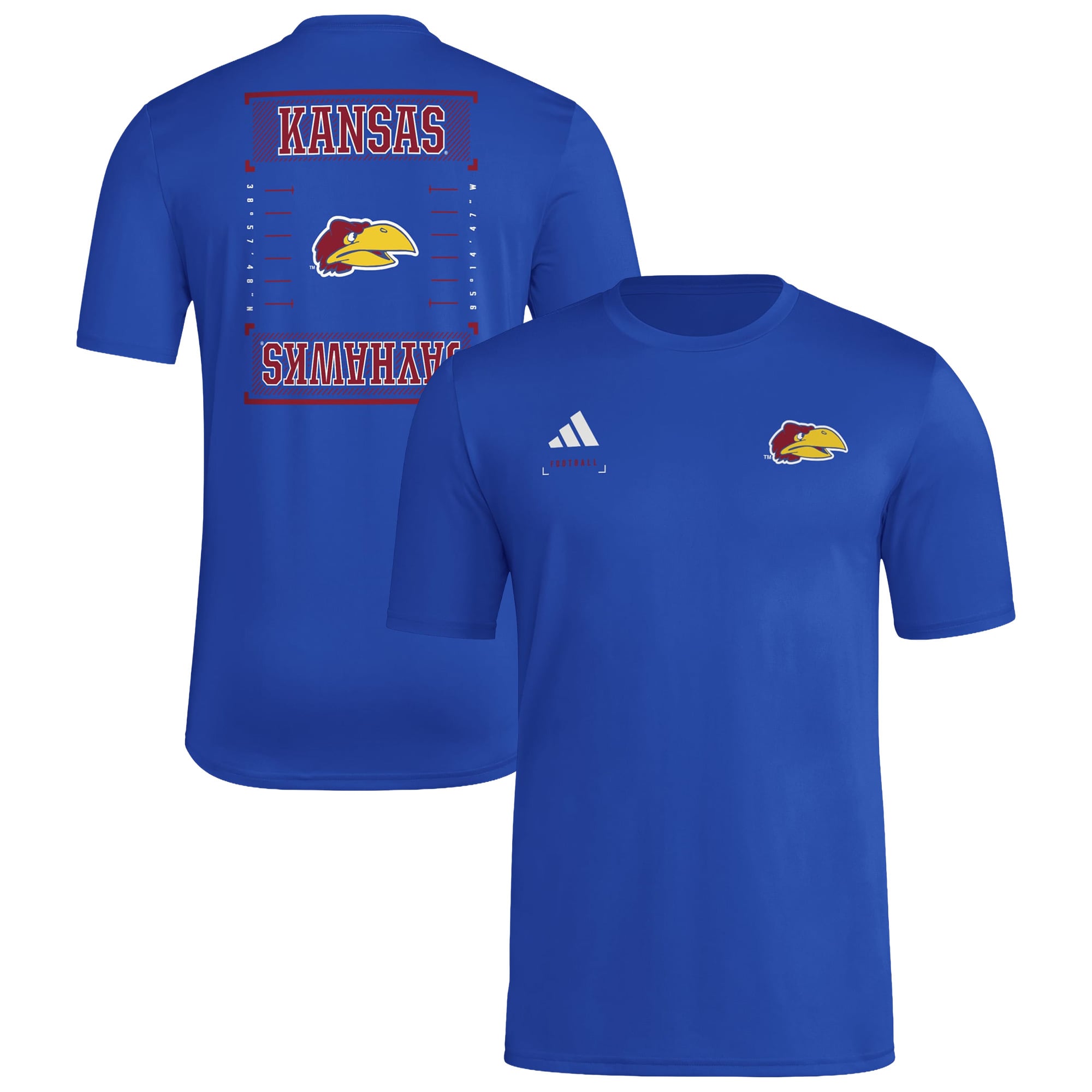 Men's adidas Royal Kansas Jayhawks Locker Football Icon AEROREADY Pre-Game T-Shirt