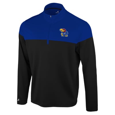  Kansas Jayhawks Antigua Hinder Colorblock Quarter-Zip Pullover - Black