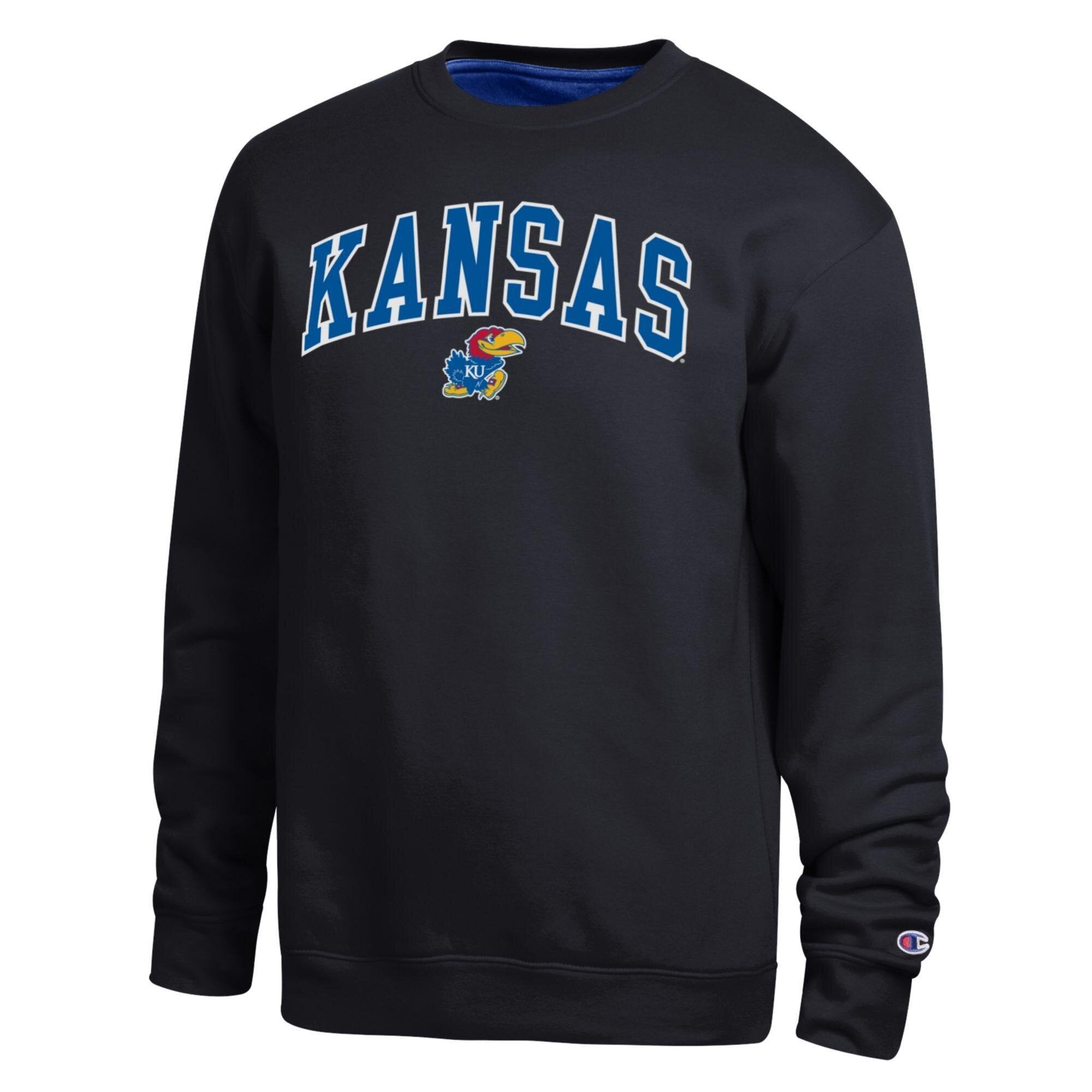 Sweat-shirt Champion noir pour homme avec logo des Kansas Jayhawks