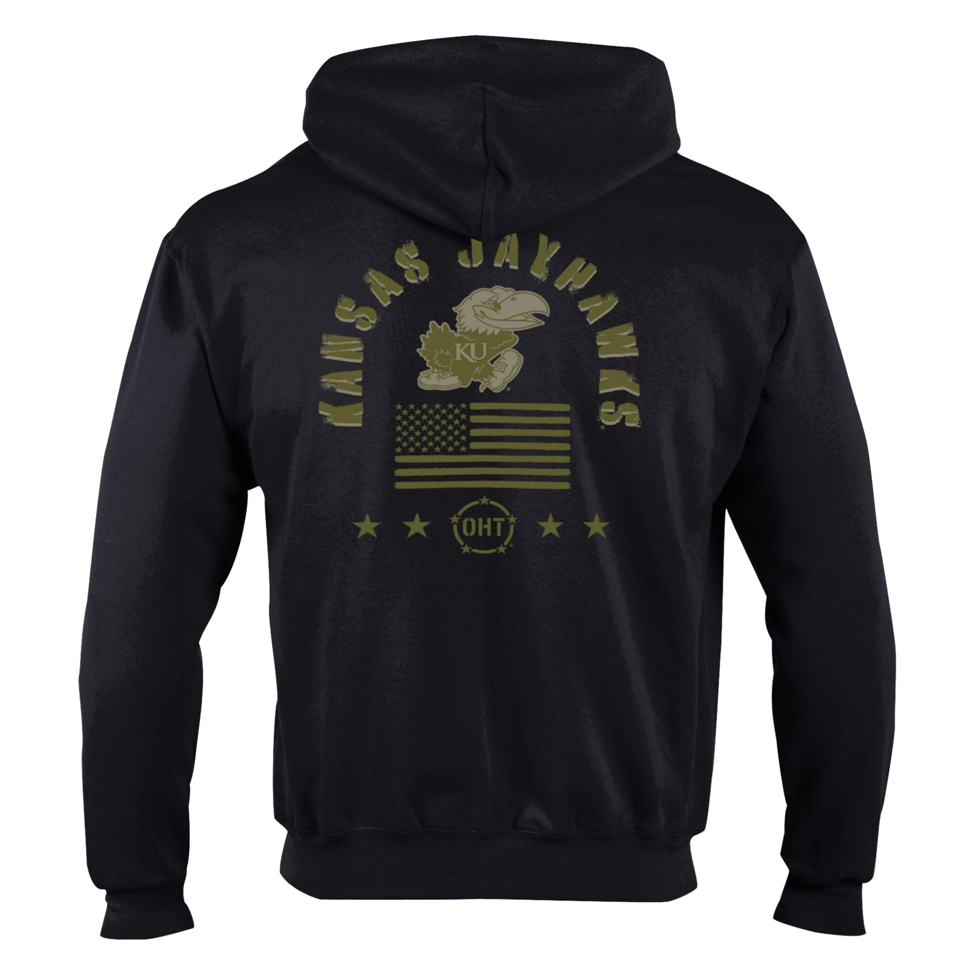 Men's Champion Black Kansas Jayhawks Operation Hat Trick Flag Powerblend Fleece Full-Zip Hoodie