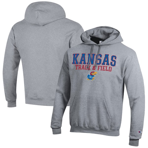 Men's Champion Gray Kansas Jayhawks Track u0026 Field Stack Powerblend Pullover  Hoodie