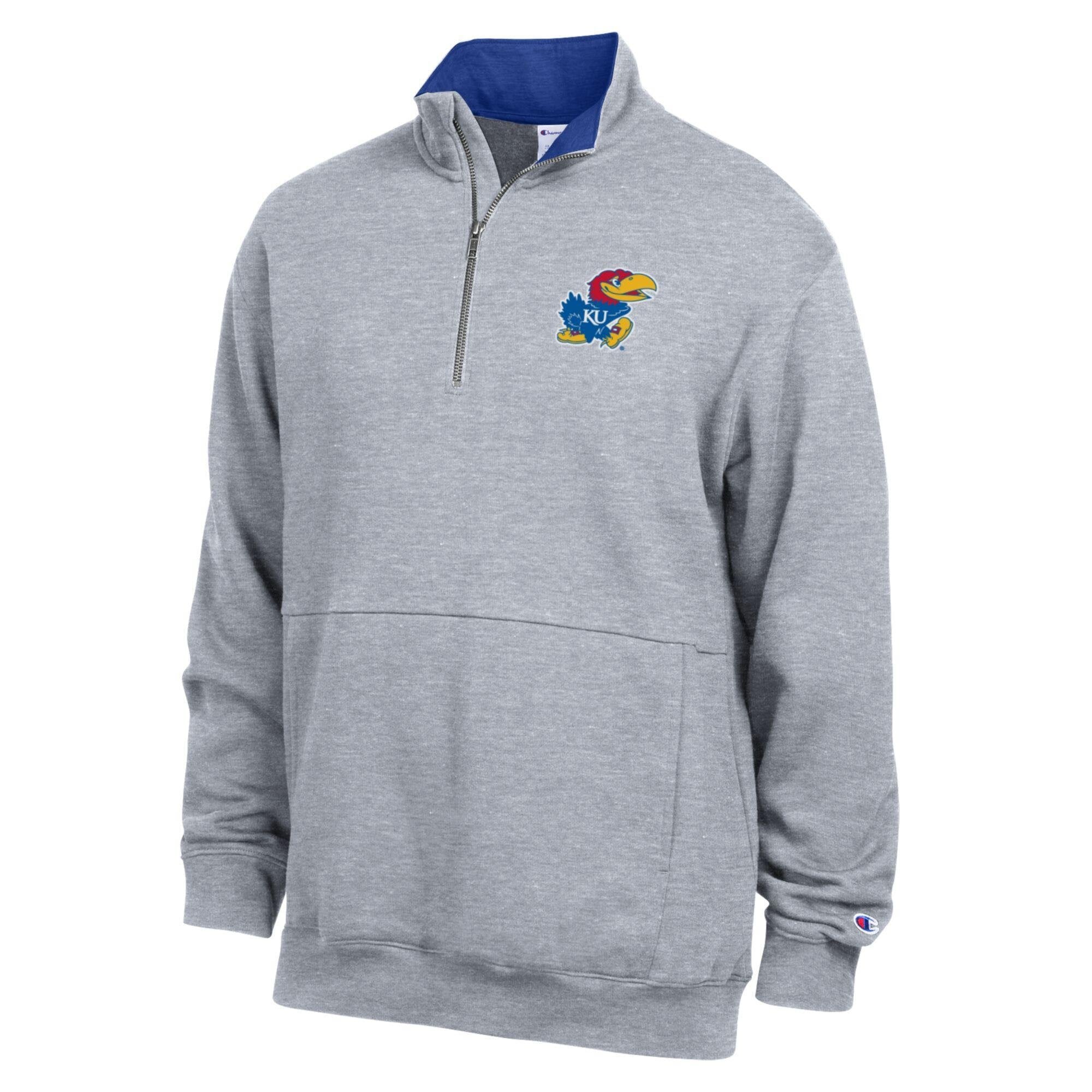 Men's Champion  Heather Gray Kansas Jayhawks Fleece Quarter-Zip Pullover